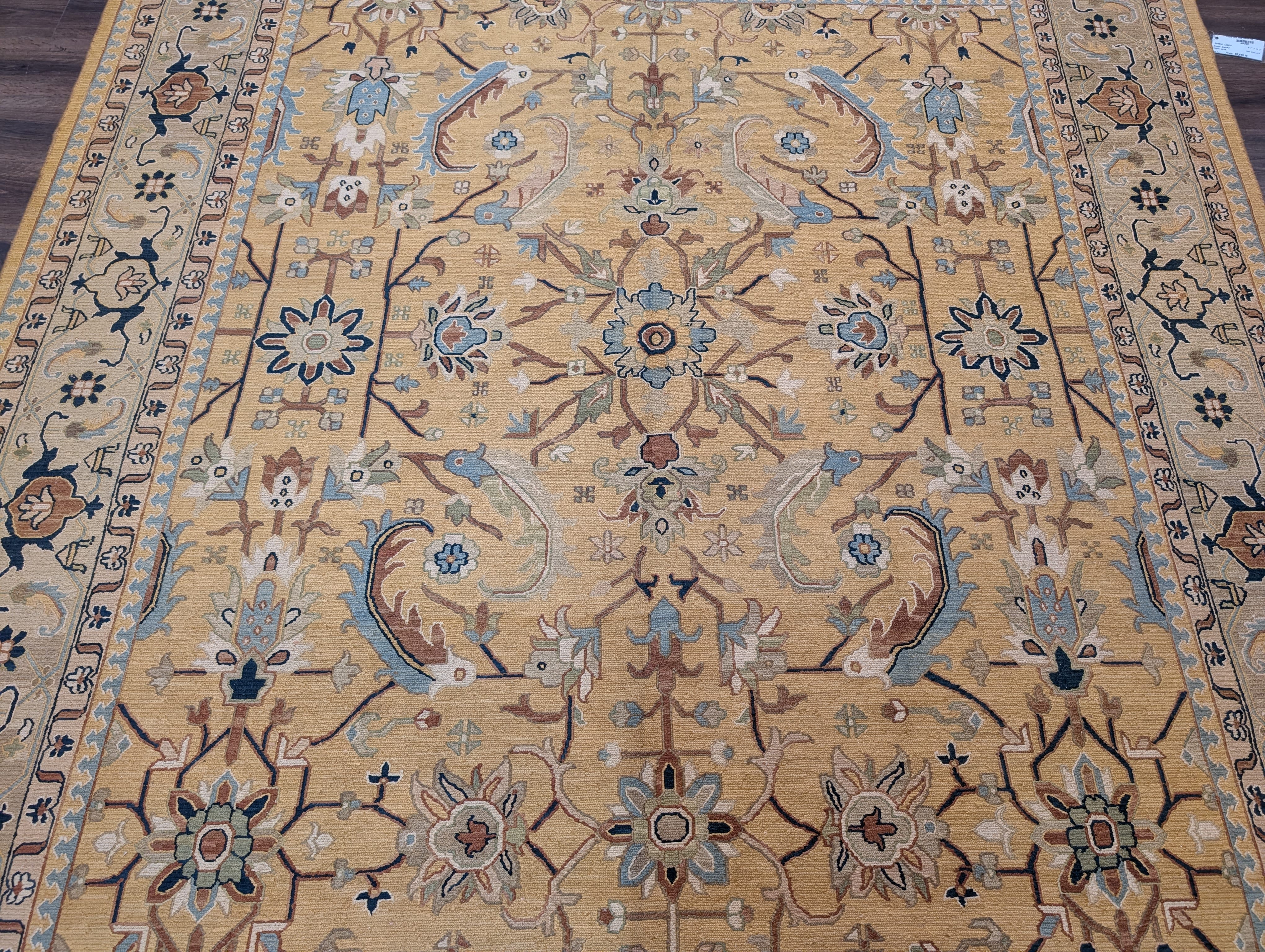 Indian Sultanabad Soumak Kilim 9x11, Hand-Woven Wool Light Yellow Carpet - Jewel Rugs