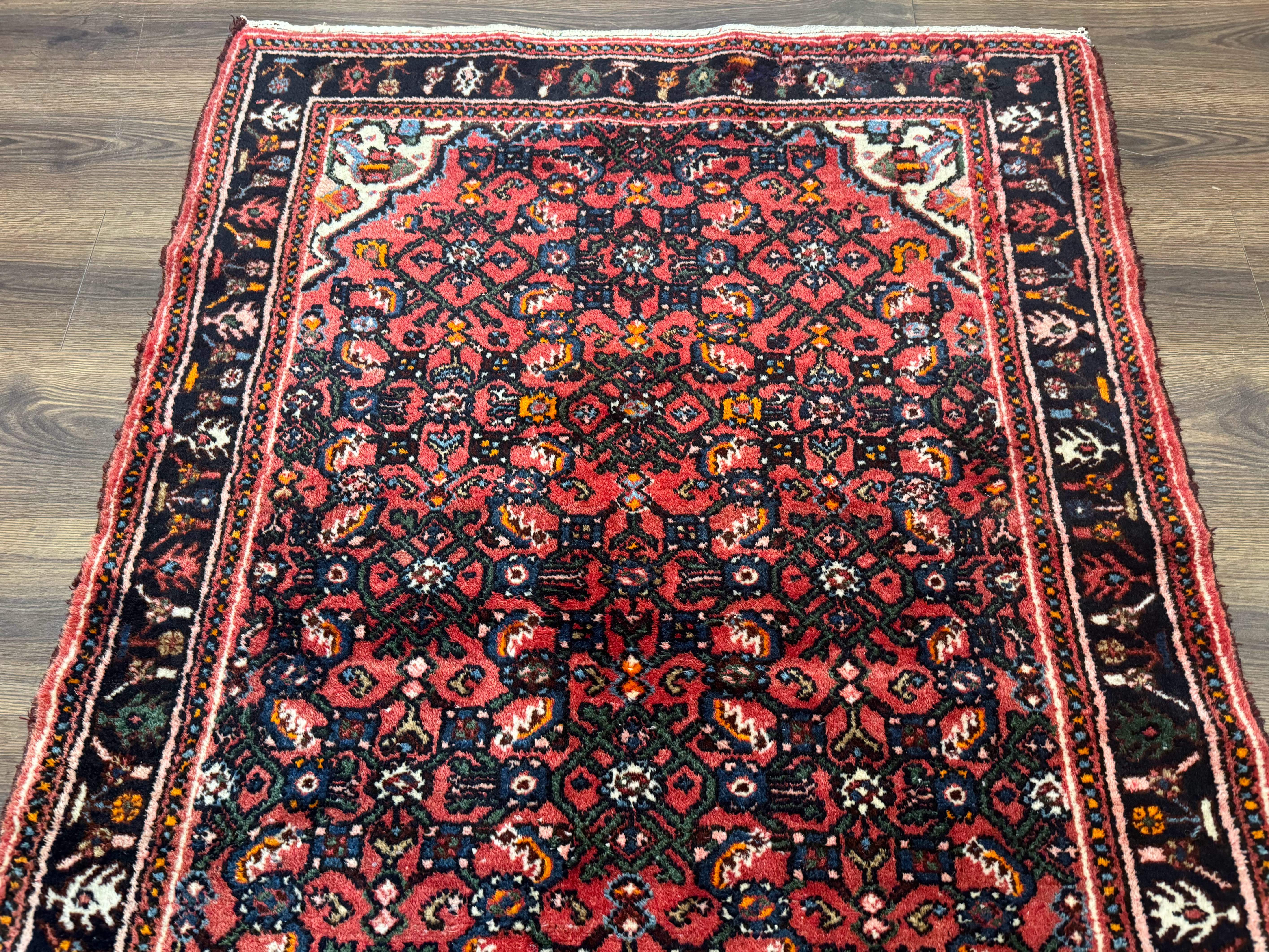 Antique Persian Hamadan Rug 4x5, Red, Allover Pattern - Jewel Rugs