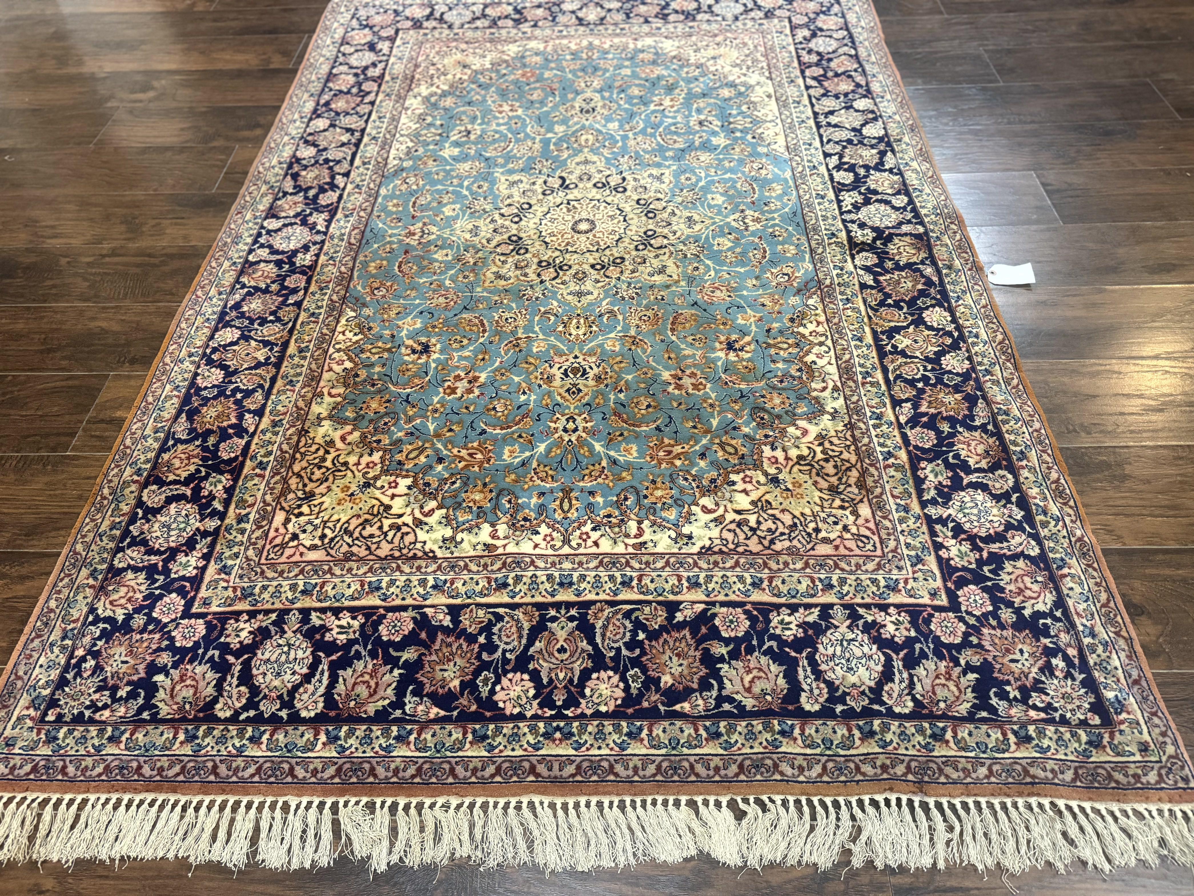 Light Blue Persian Isfahan Rug 5x8, Floral Medallion, Wool on Silk Foundation, Very Fine 530 KPSI, Handmade Carpet - Jewel Rugs