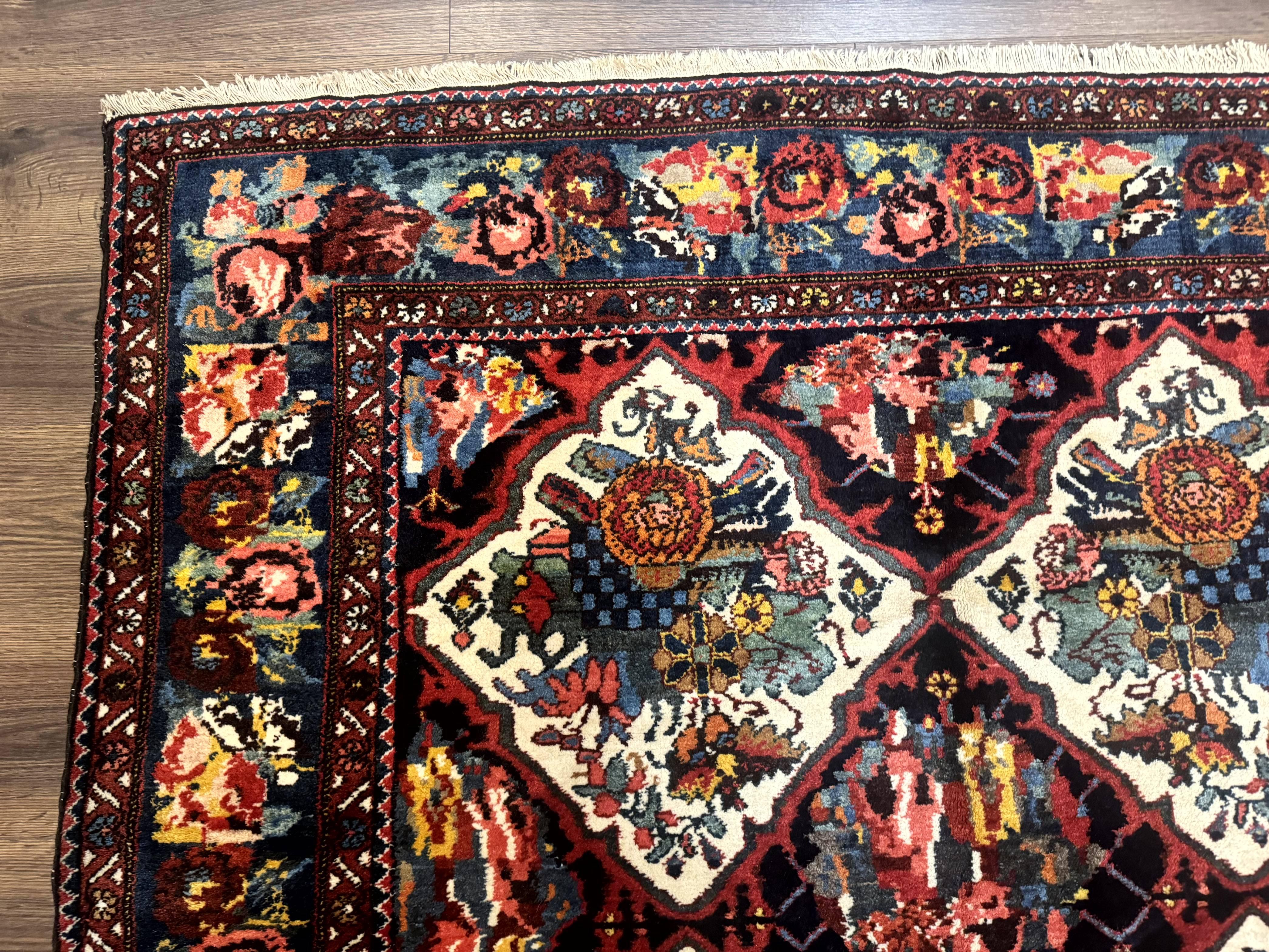 Persian Bakhtiari Rug 5x12, Wide Runner Rug, Unique Size, Multicolor Panel Design, Navy Blue Ivory, Antique Persian Rug, Colorful - Jewel Rugs