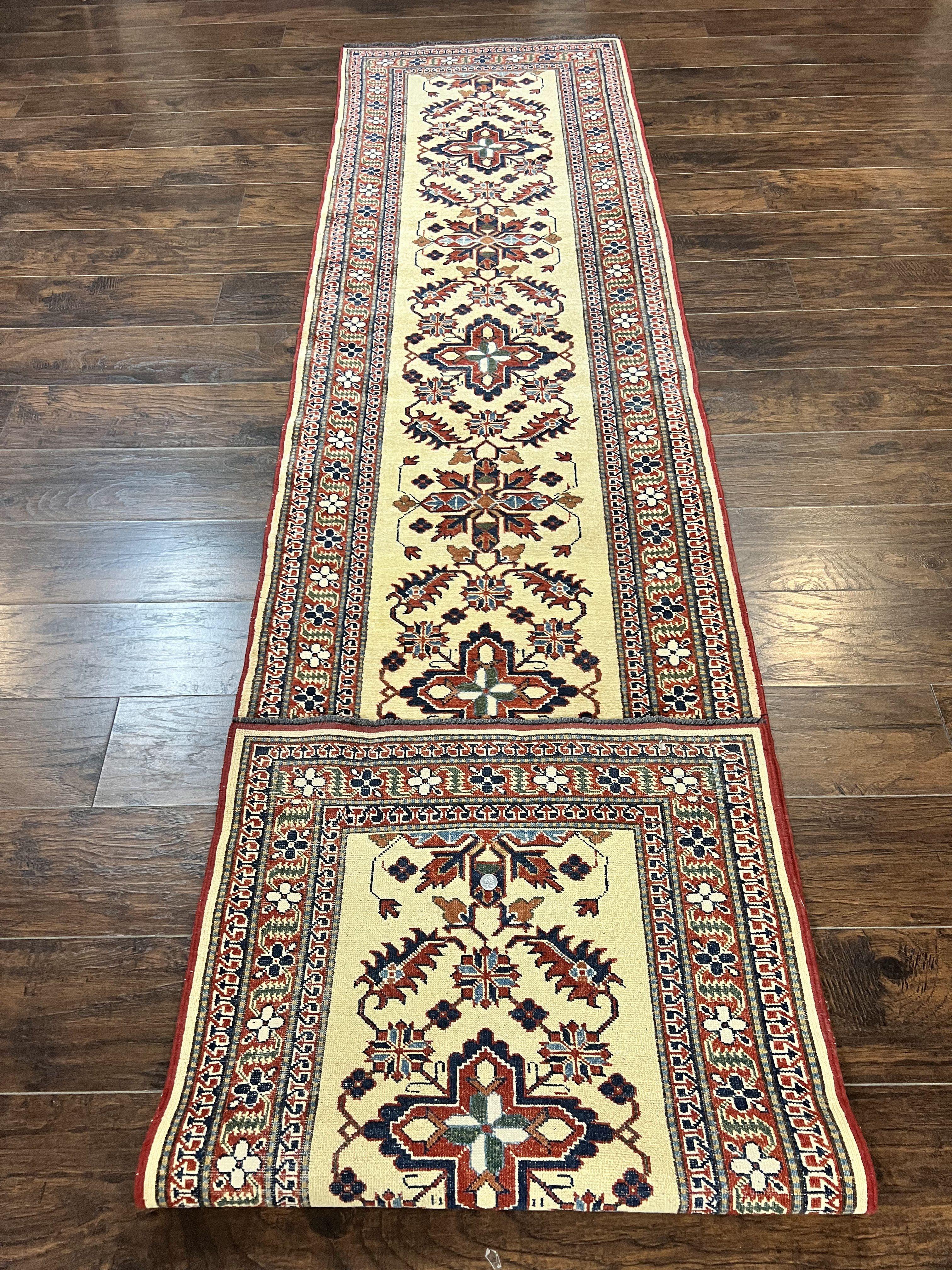 Afghan Heriz Runner Rug 2.9 x 12, Vintage Hand Knotted Persian Carpet for Hallway, 12ft Runner, Wool, Cream - Jewel Rugs