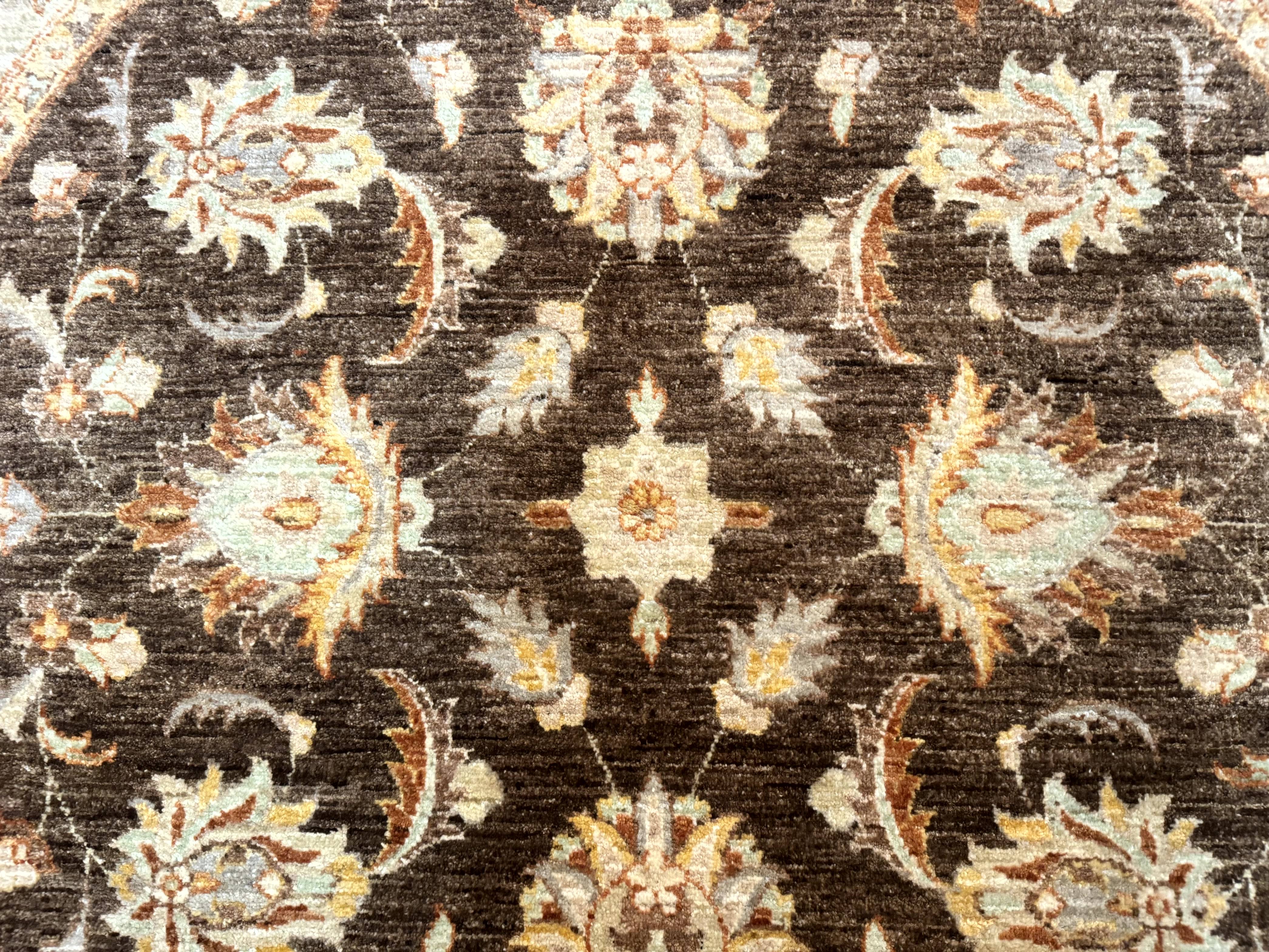 Round Pakistani Rug 6x6, Brown and Beige, Floral, Peshawar Rug, Traditional - Jewel Rugs