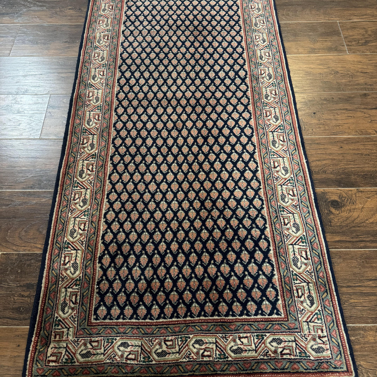 Saraband Rugs Indo Persian Rug 3x6, Mir Saraband Design, Navy Blue and Beige, Vintag ...