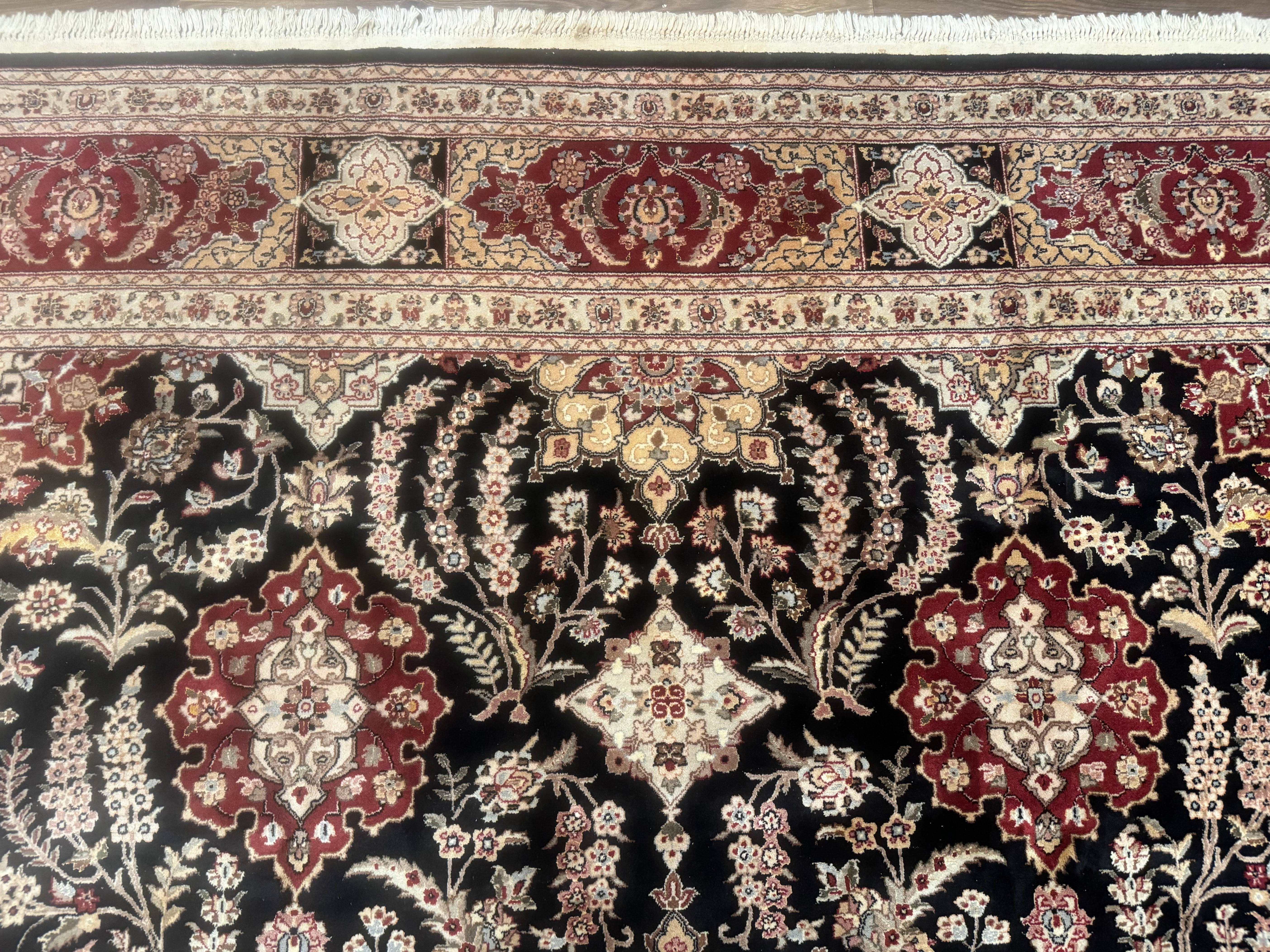 Sino Persian Rug 9x12, Black & Maroon, Wool and Silk, Allover Pattern - Jewel Rugs