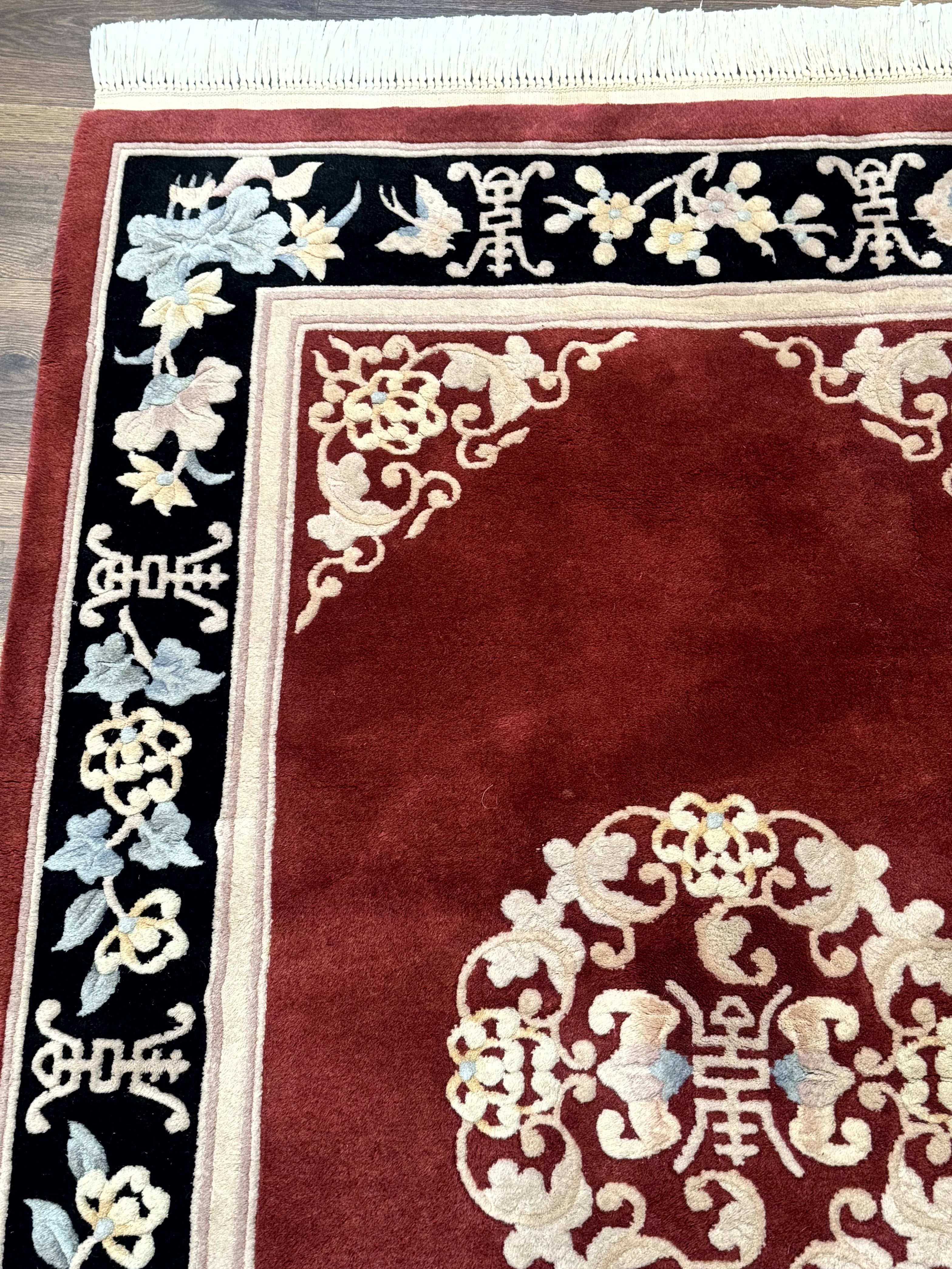 Dark Red Chinese Wool Rug 4x6, Chinese 90 Line Rug, Carving Rug, Handmade, Pair B - Jewel Rugs