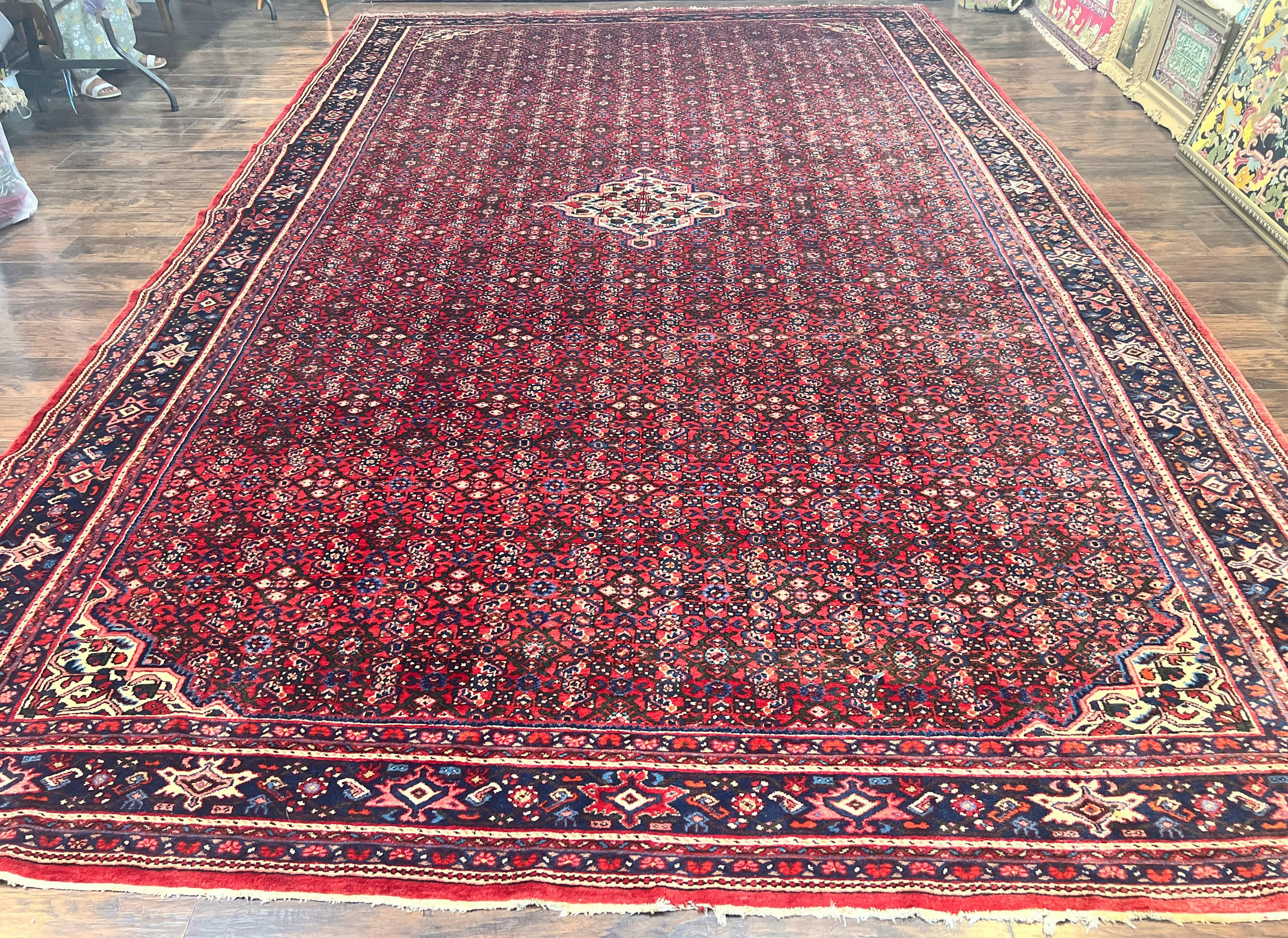 Large Persian Tribal Rug 11x17, Palace Sized Wool Handmade Vintage Carpet, Oversized Hand Knotted Rug, Red, Hamadan Dargazin Rug - Jewel Rugs