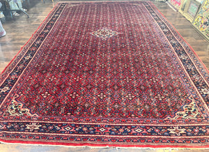 Large Persian Tribal Rug 11x17, Palace Sized Wool Handmade Vintage Carpet, Oversized Hand Knotted Rug, Red, Hamadan Dargazin Rug