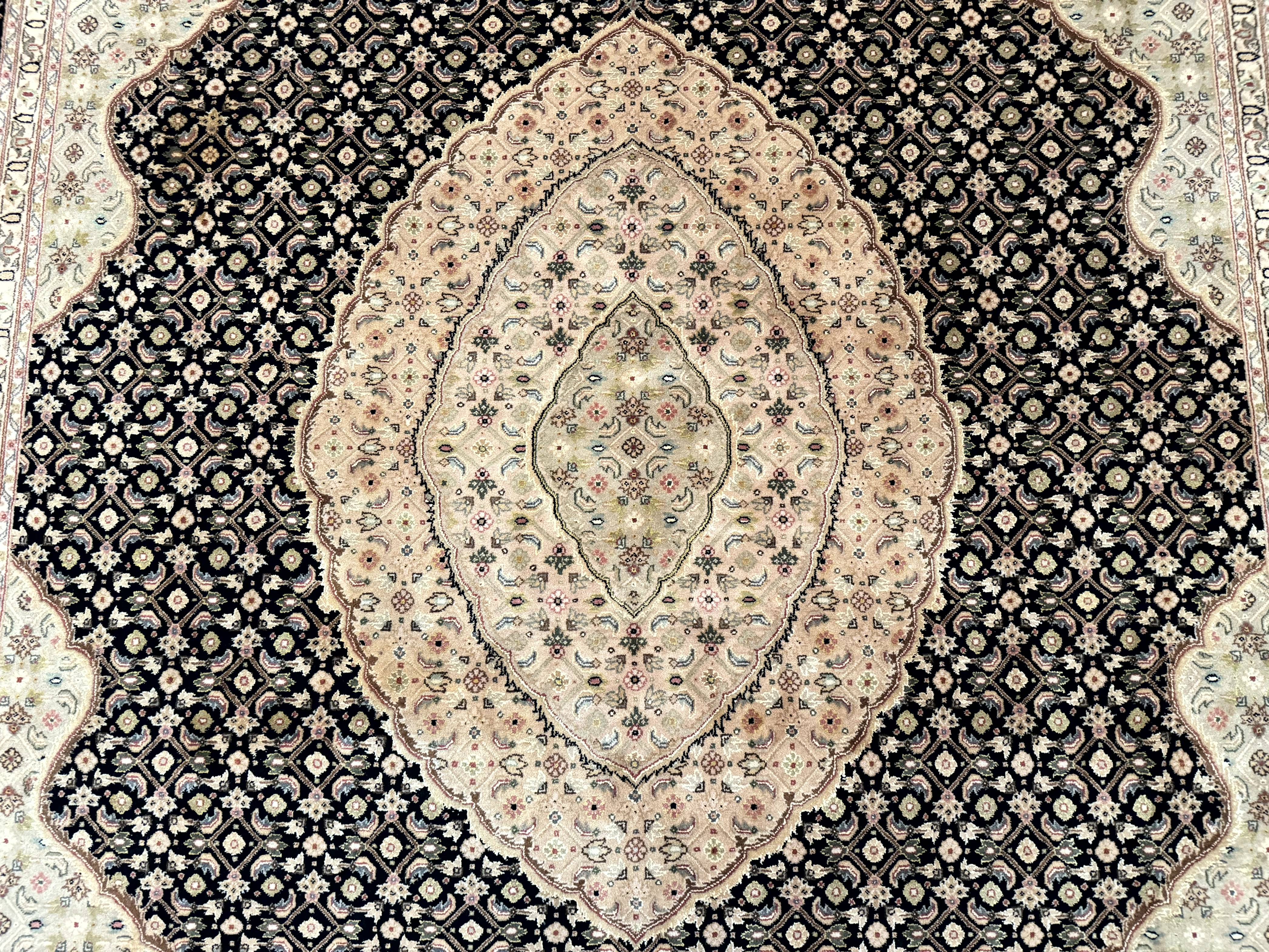 Sino Persian Rug 8x10, Herati Mahi Pattern, Fine 170 KPSI, Black, Wool and Silk Highlights - Jewel Rugs