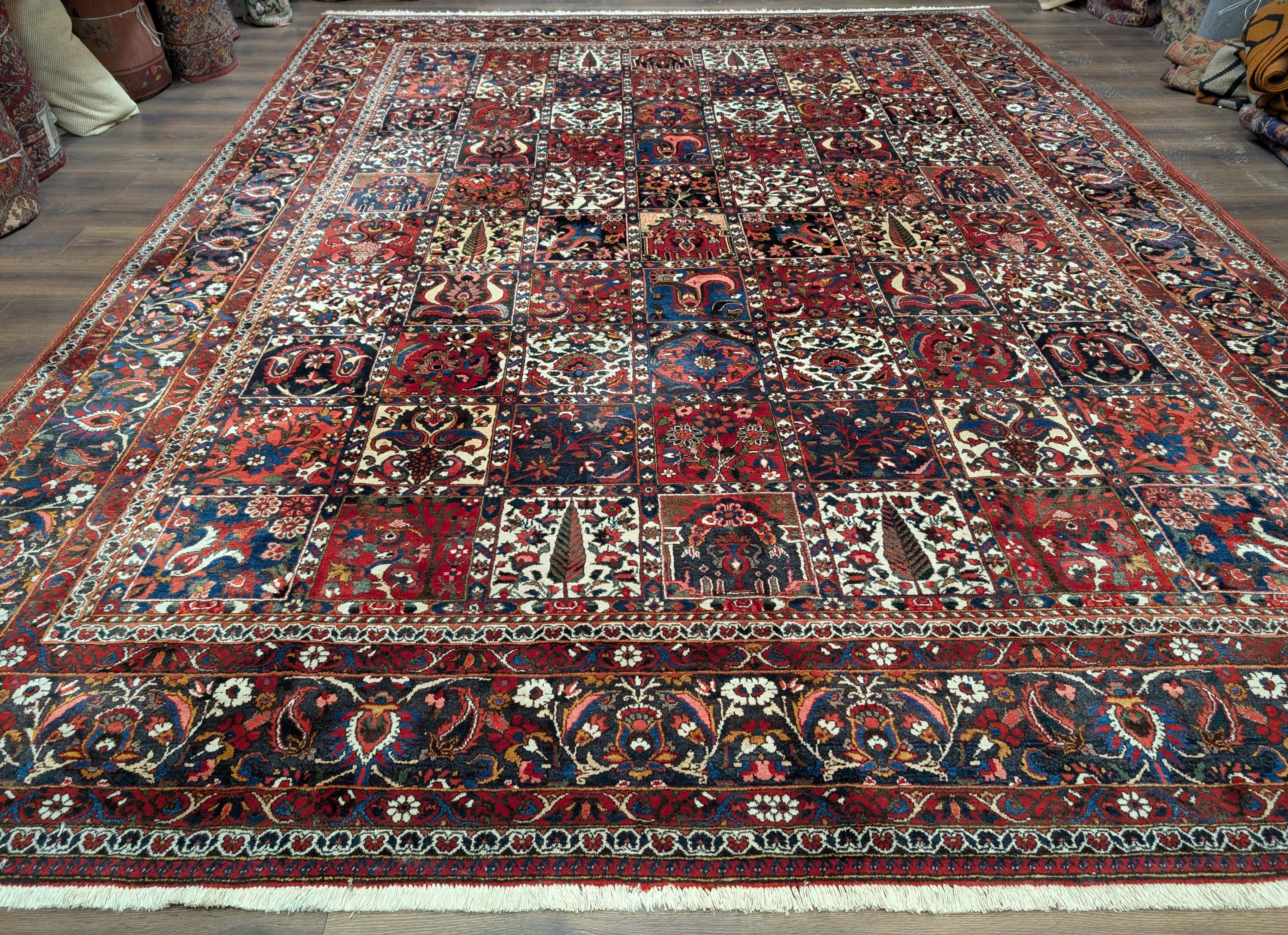 Persian Bakhtiari Panel Design Rug 10x13 – Red, Navy & Ivory, Wool - Jewel Rugs