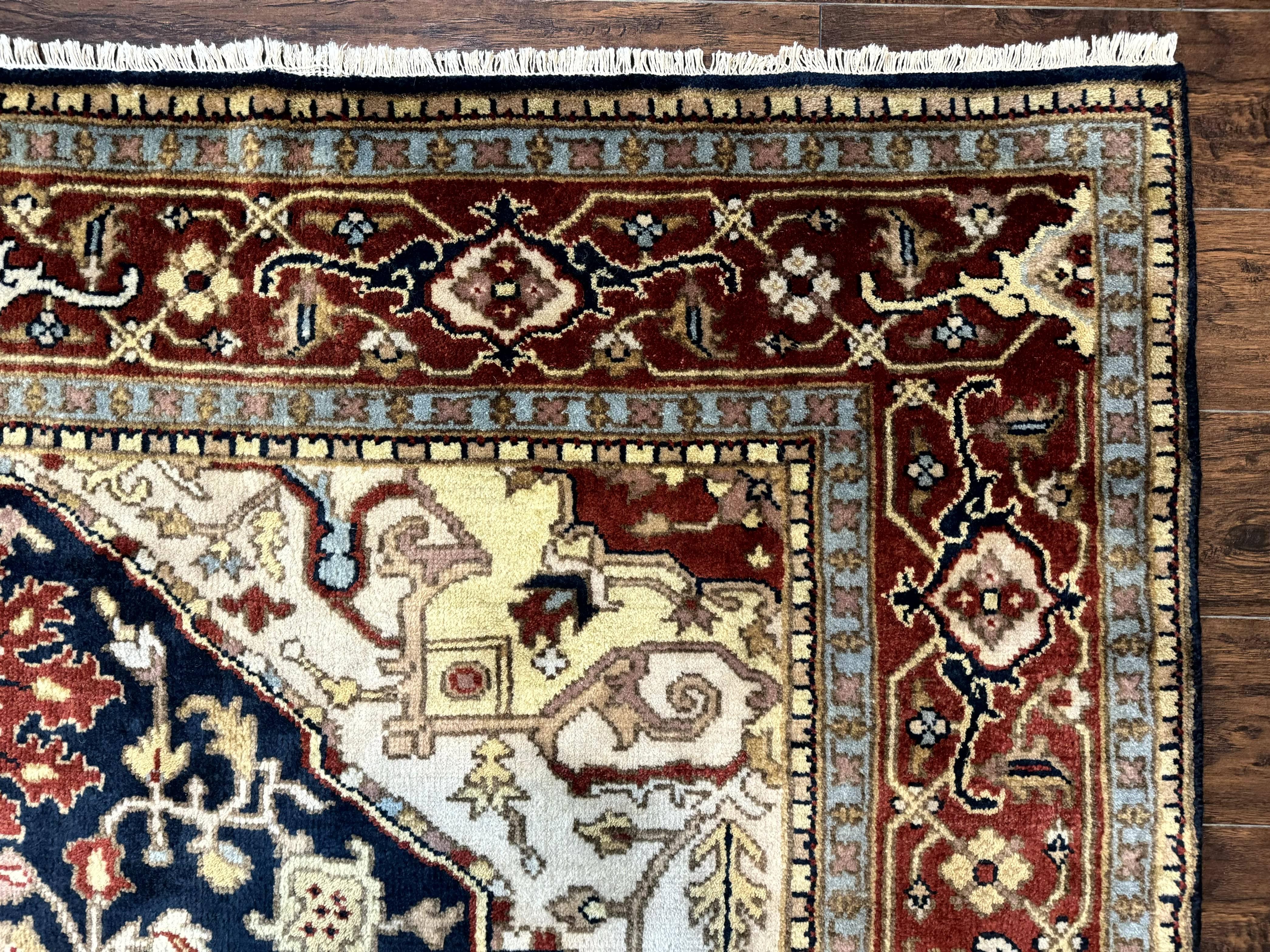 Indo Persian Heriz Rug 8x10, Geometric Medallion, Serapi Carpet, Wool Vintage Rug - Jewel Rugs