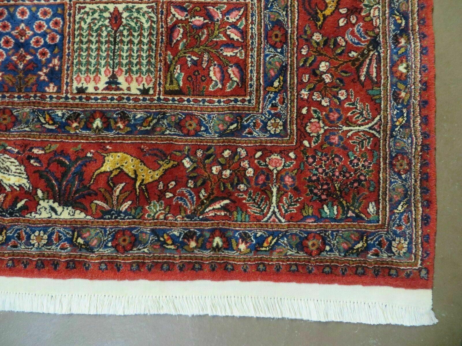 Wonderful Persian Bakhtiari Rug 8x11, Panel Design Animal Pictorials, Handmade Semi Antique Vintage Oriental Carpet, Multicolor Room Sized Wool & Silk - Jewel Rugs