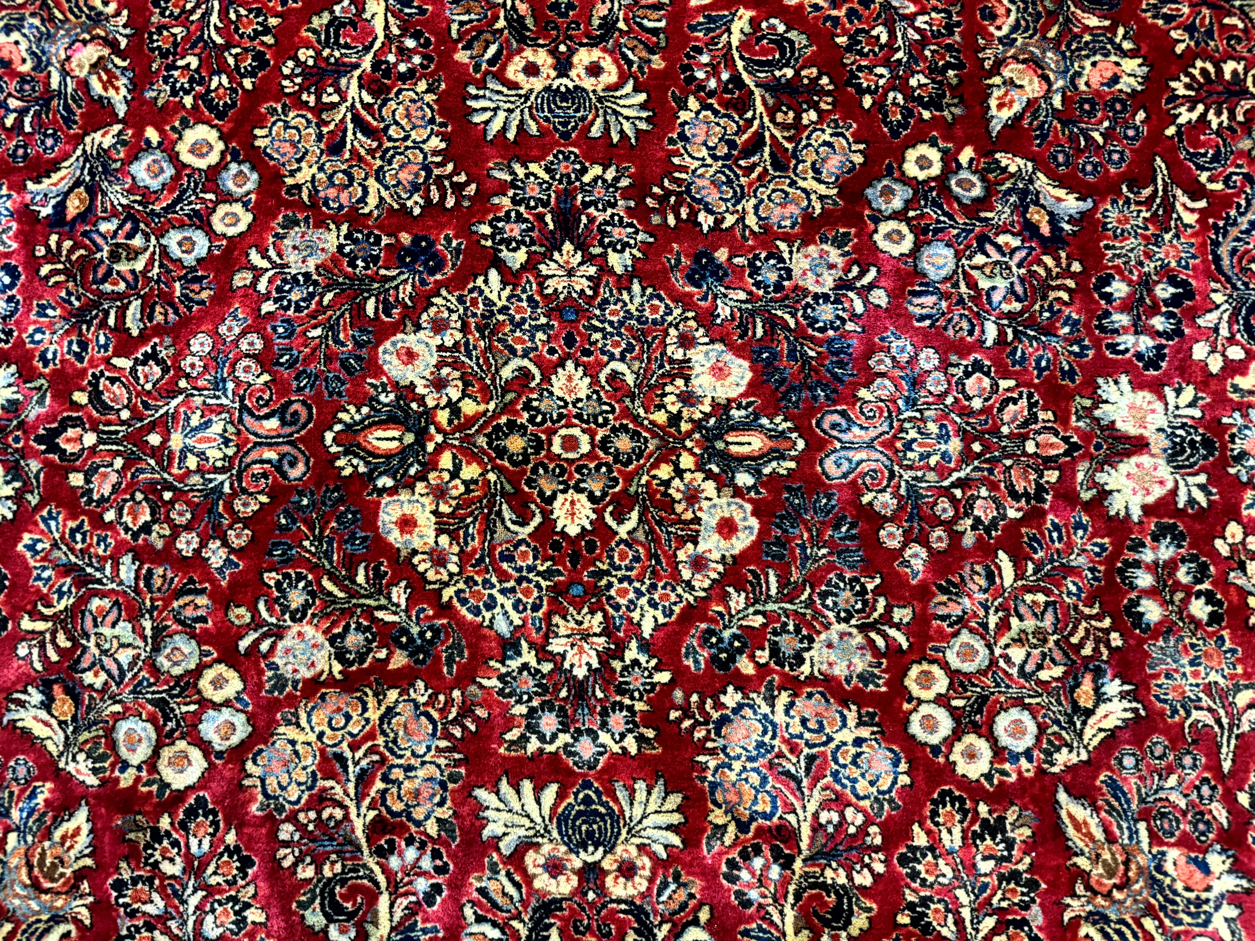 Persian Sarouk Rug 10x10, Square Persian Carpet, Red, Floral, Antique - Jewel Rugs