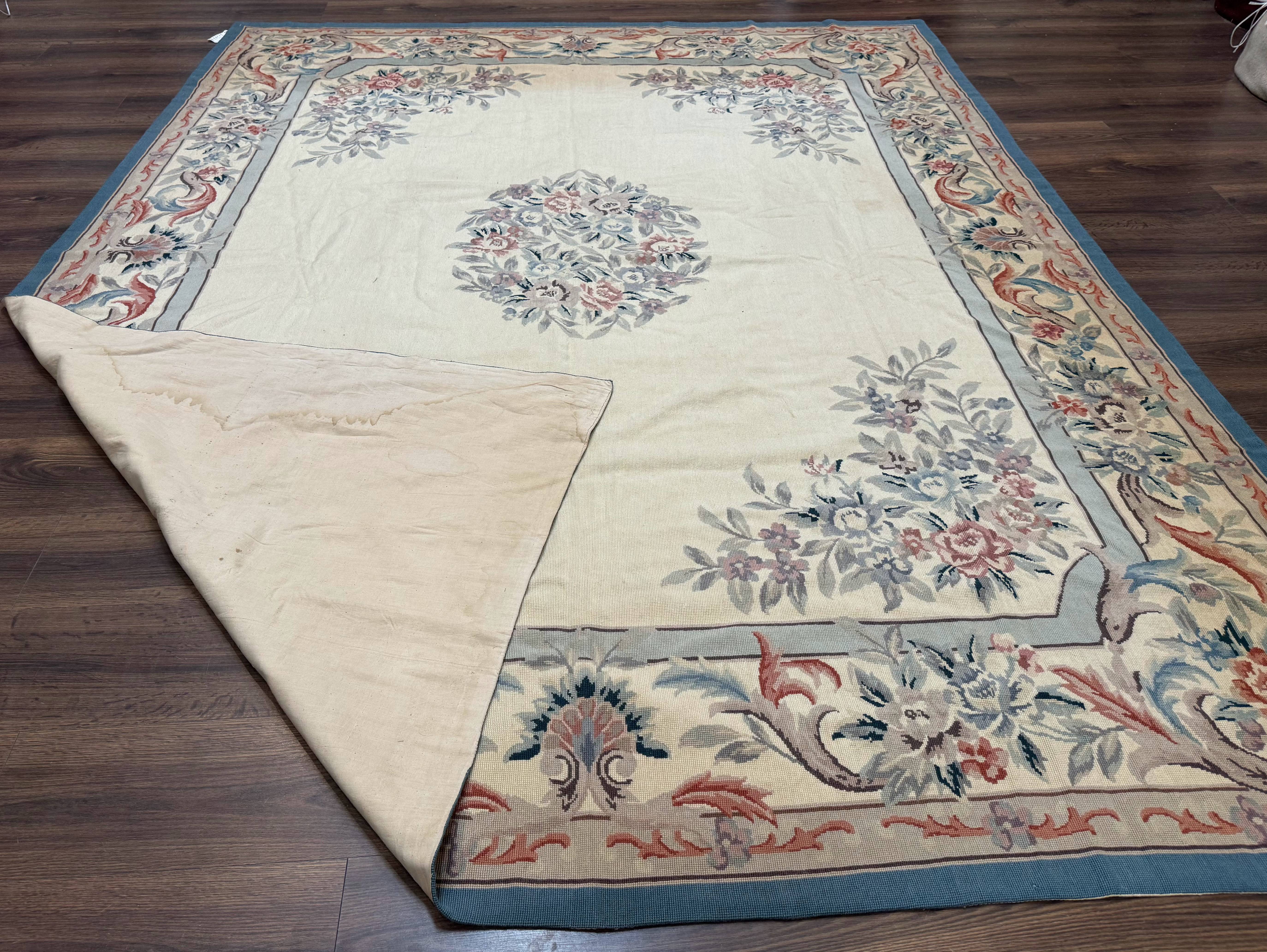 Ivory Needlepoint Rug 8x10, Wool Handmade Carpet - Jewel Rugs