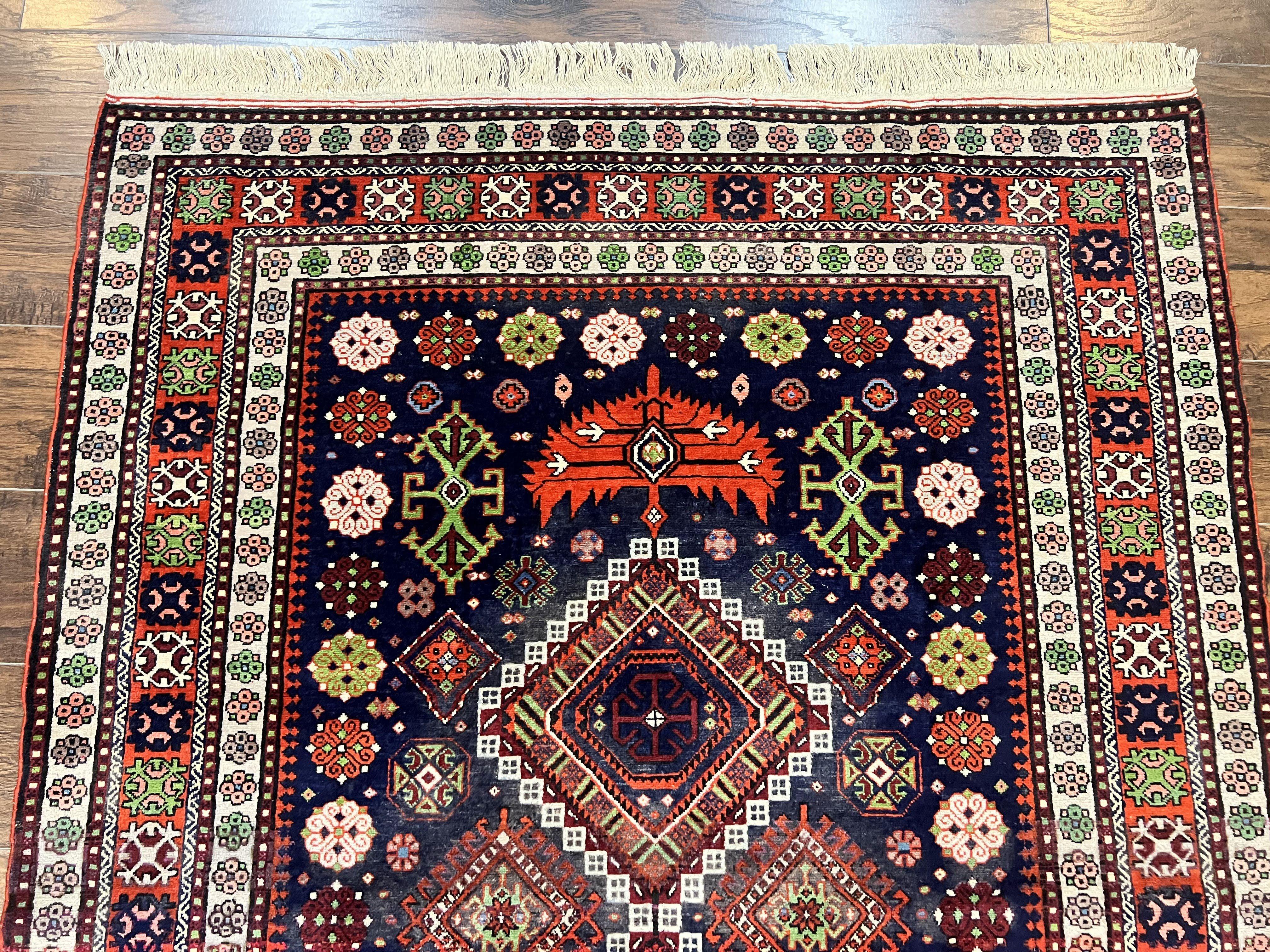 Persian Afshar Tribal Rug 5x6, Geometric Pattern, Navy Blue Multicolor Antique Vintage Persian Carpet, Hand Knotted Handmade Wool Rug - Jewel Rugs