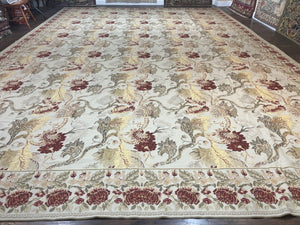 Extra Large Needlepoint Rug 14 x 20, Vintage Handwoven Handmade Wool Flatweave Carpet, Allover Floral Pattern, Elegant European Deisgn Rug