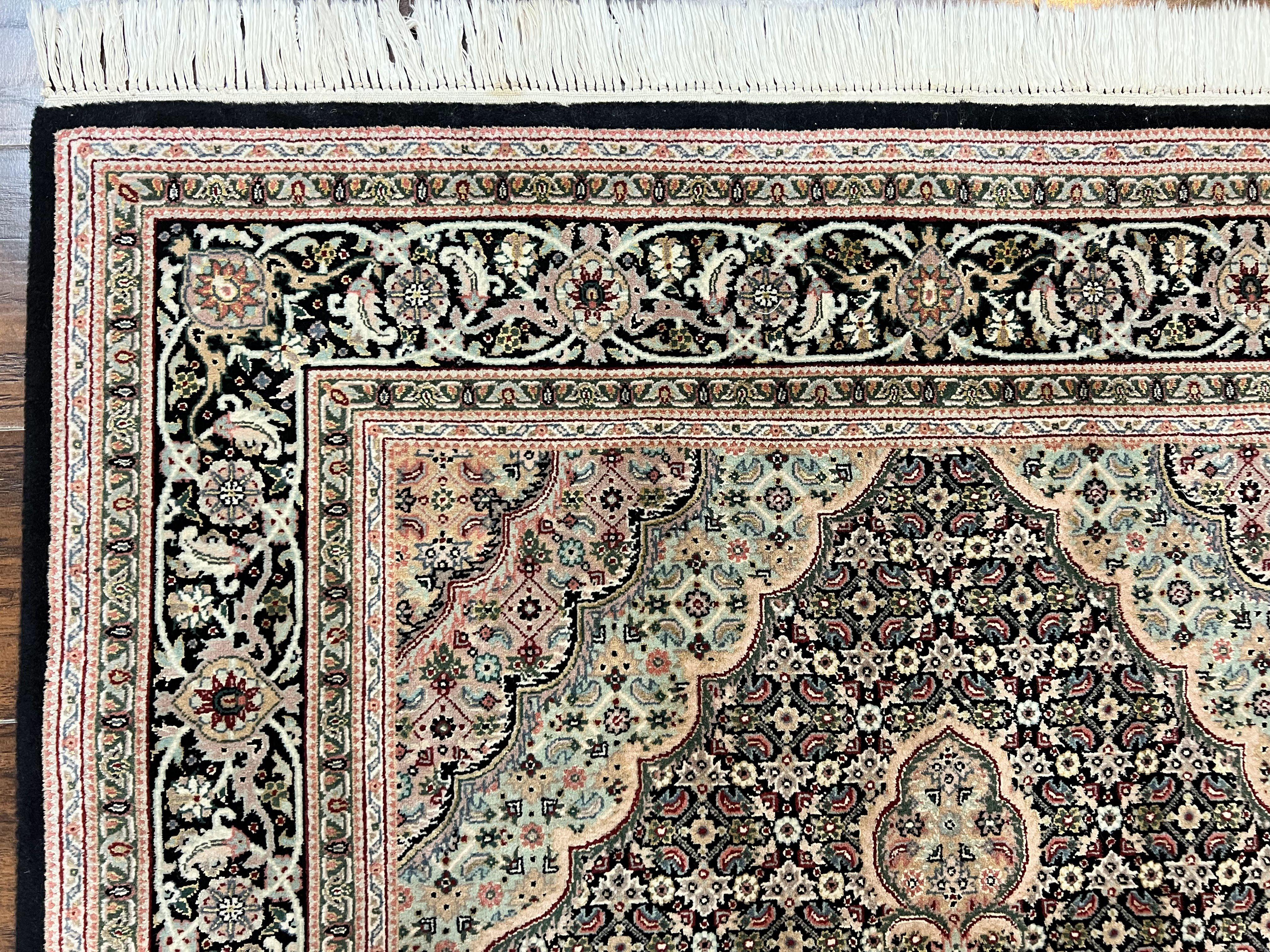 Sino Persian Rug 4x6, Fine Hand Knotted Carpet, Black, Wool, Vintage Rug 4 x 6, Herati Mahi, 300 KPSI - Jewel Rugs