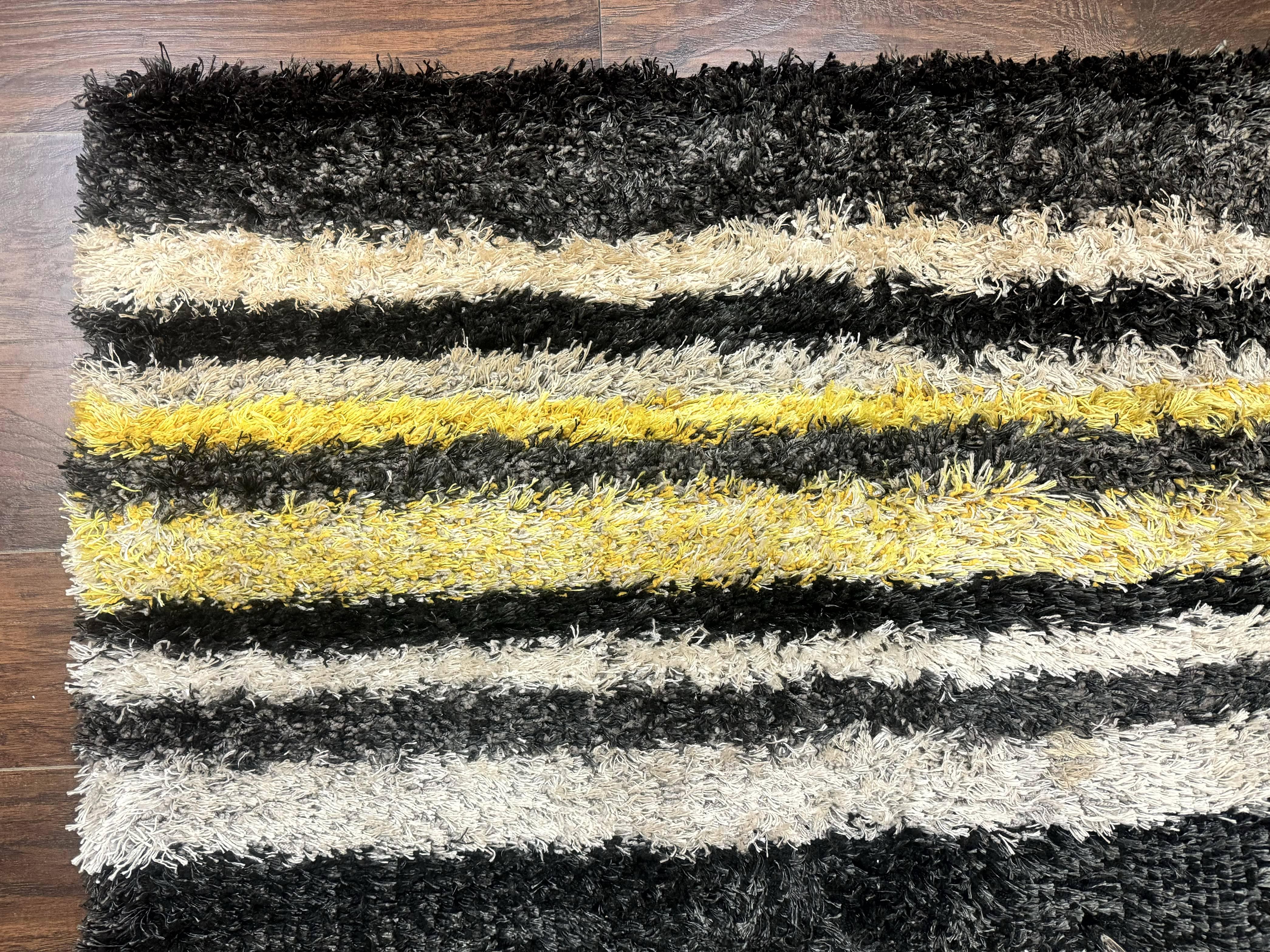 Shag Rug 5x8, Yellow Ivory Charcoal, Contemporary - Jewel Rugs
