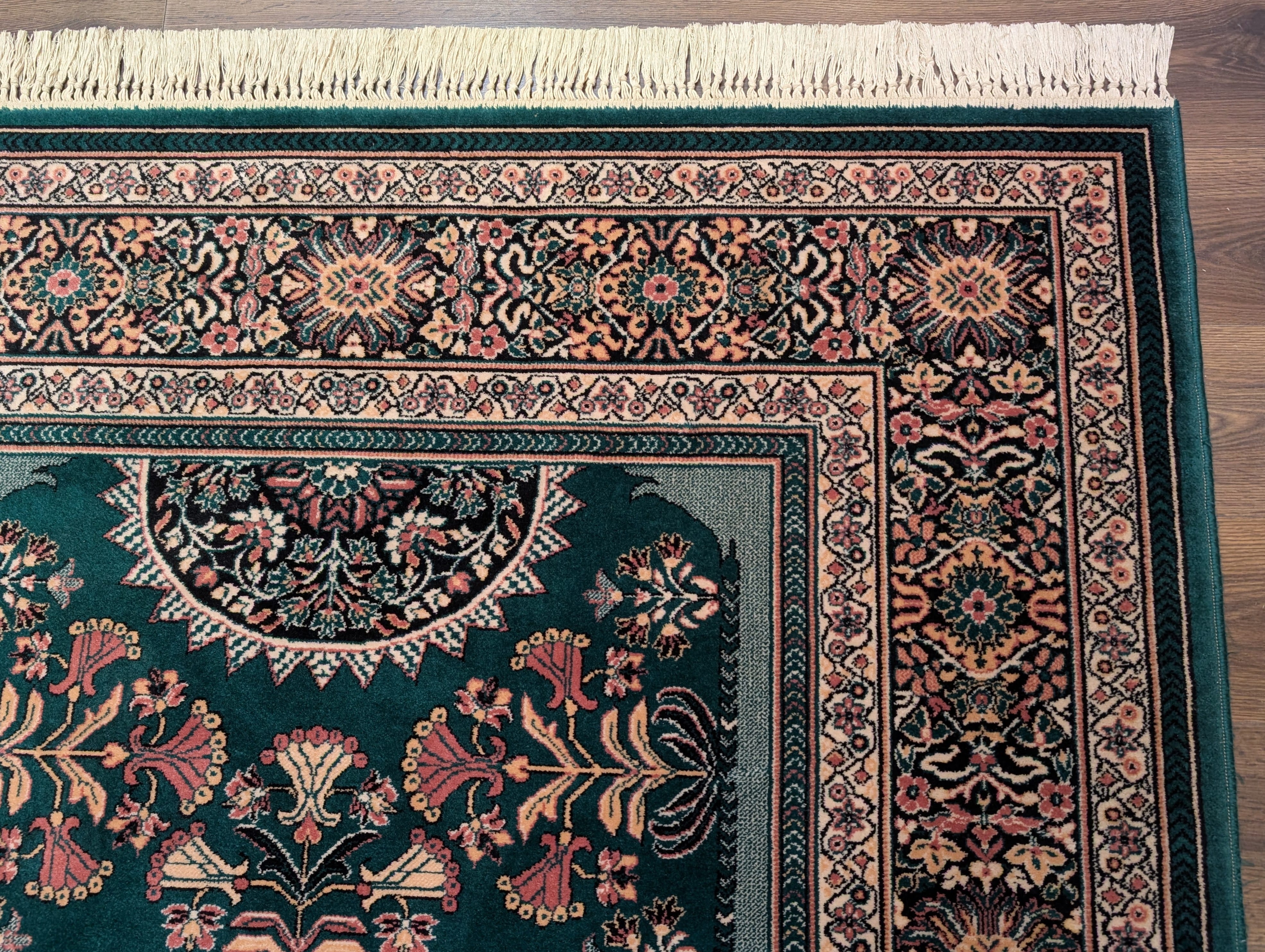 Green Belgium Power Loomed Rug, Vintage Persian Design Wool Carpet - Jewel Rugs