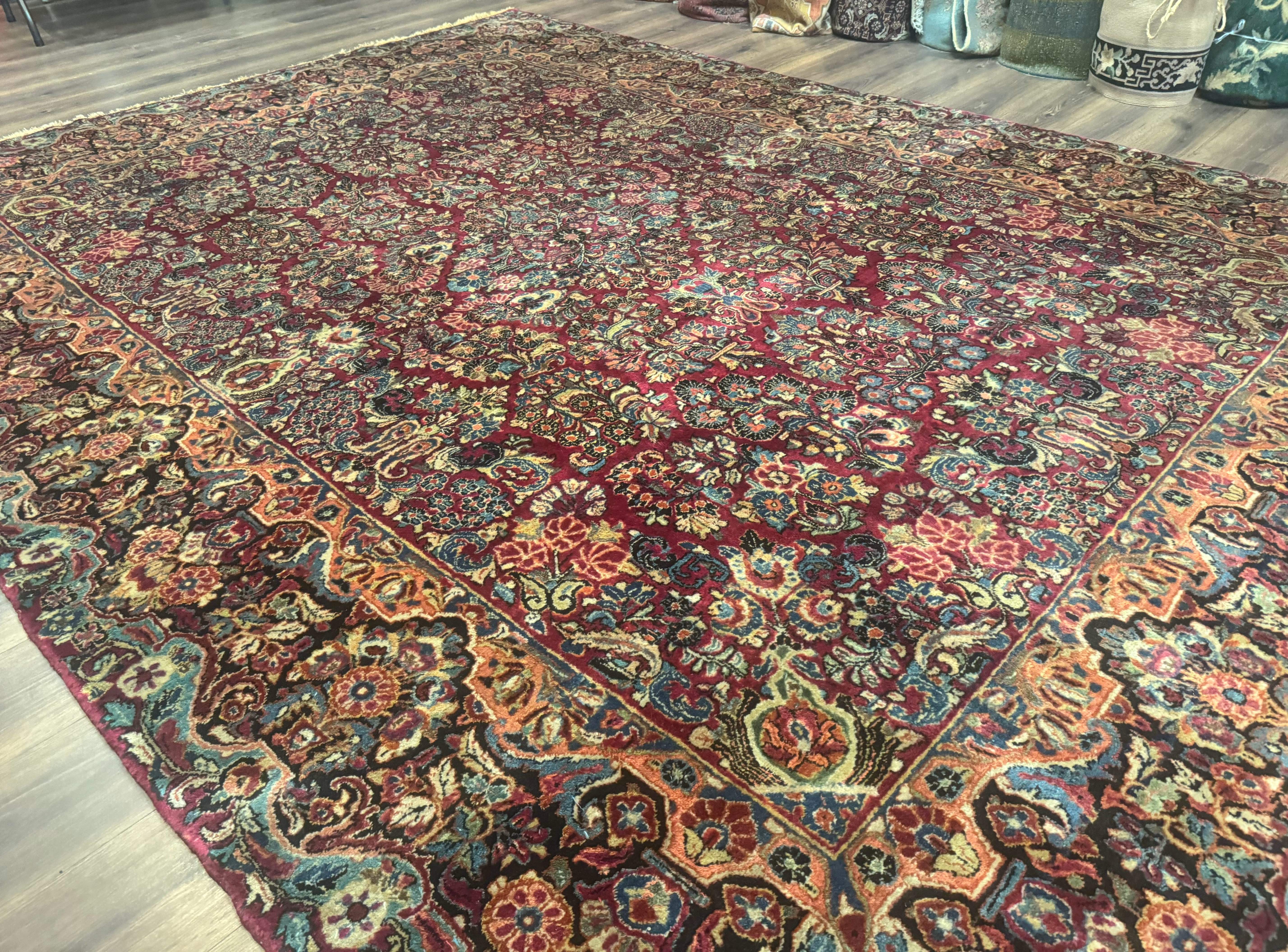 Antique Persian Sarouk Rug 9x12, Red, Floral Allover - Jewel Rugs