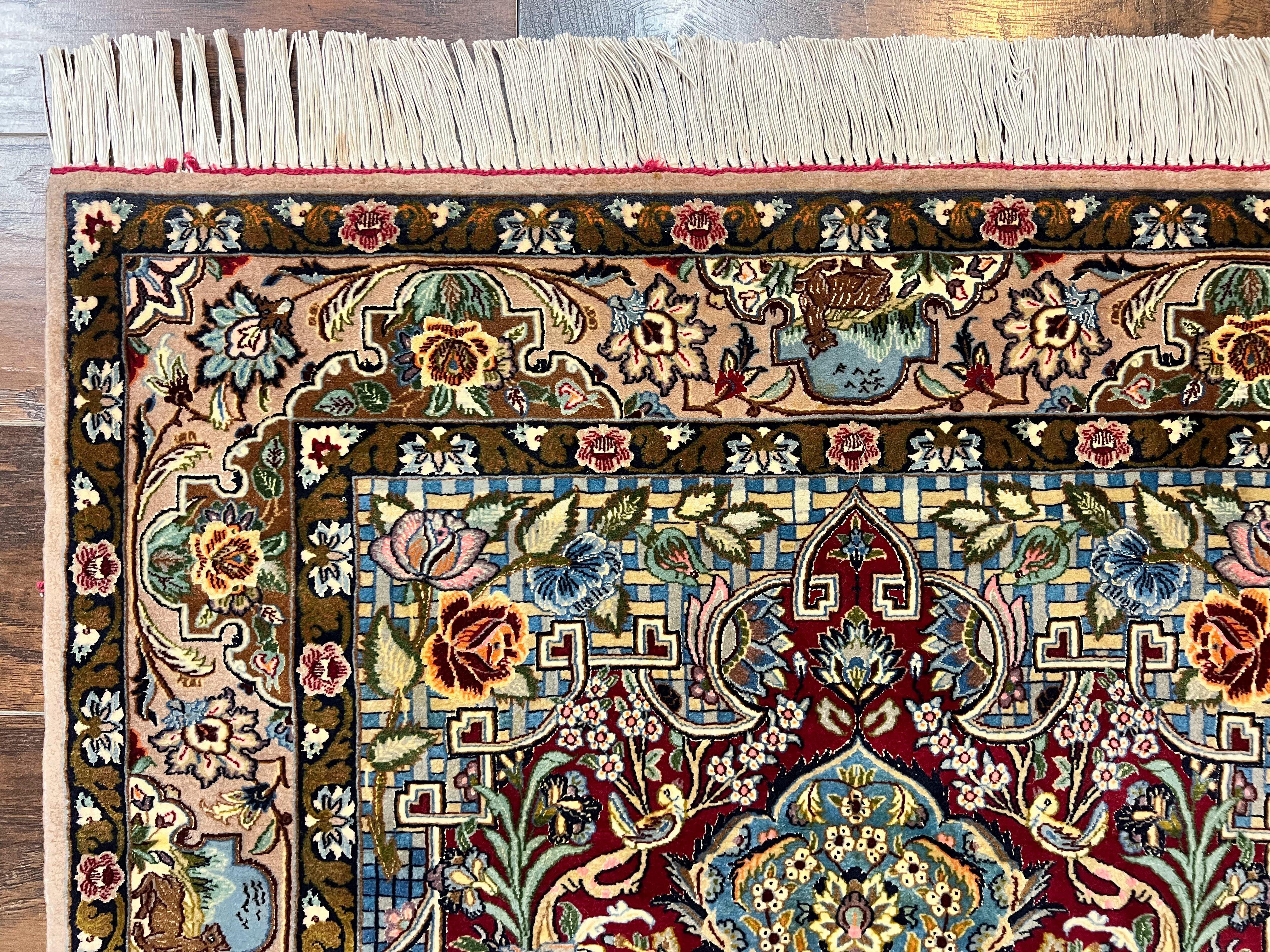 Marvelous Persian Isfahan Rug 3.7 x 5.6, Tree of Life and Animal Pictorials, Handmade Vintage Super Fine 600 KPSI, Kork Wool Silk Highlights, Rare - Jewel Rugs