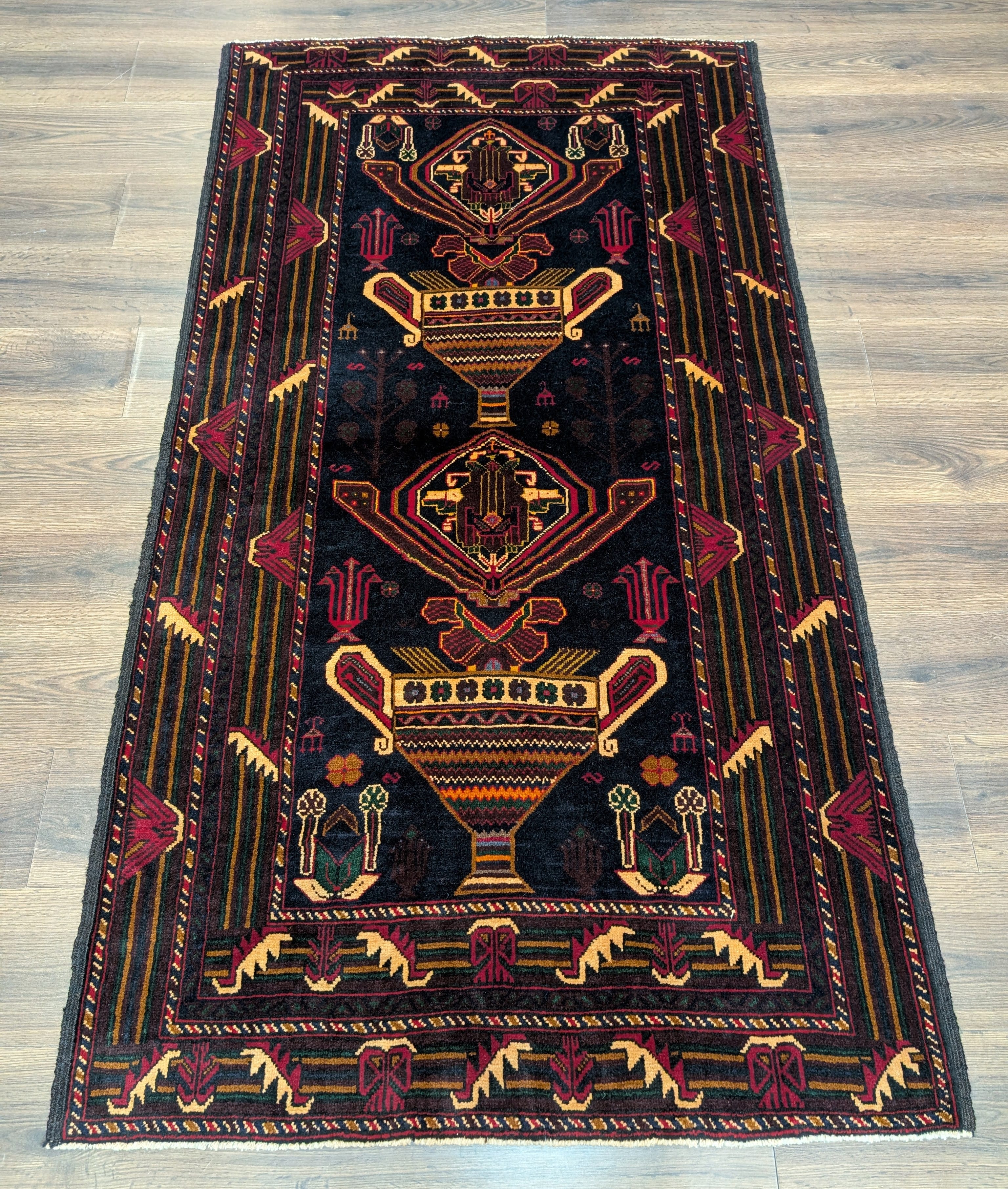 Afghan Baluch Rug 4x7, Persian Vase Design, Handmade, Wool, New - Jewel Rugs