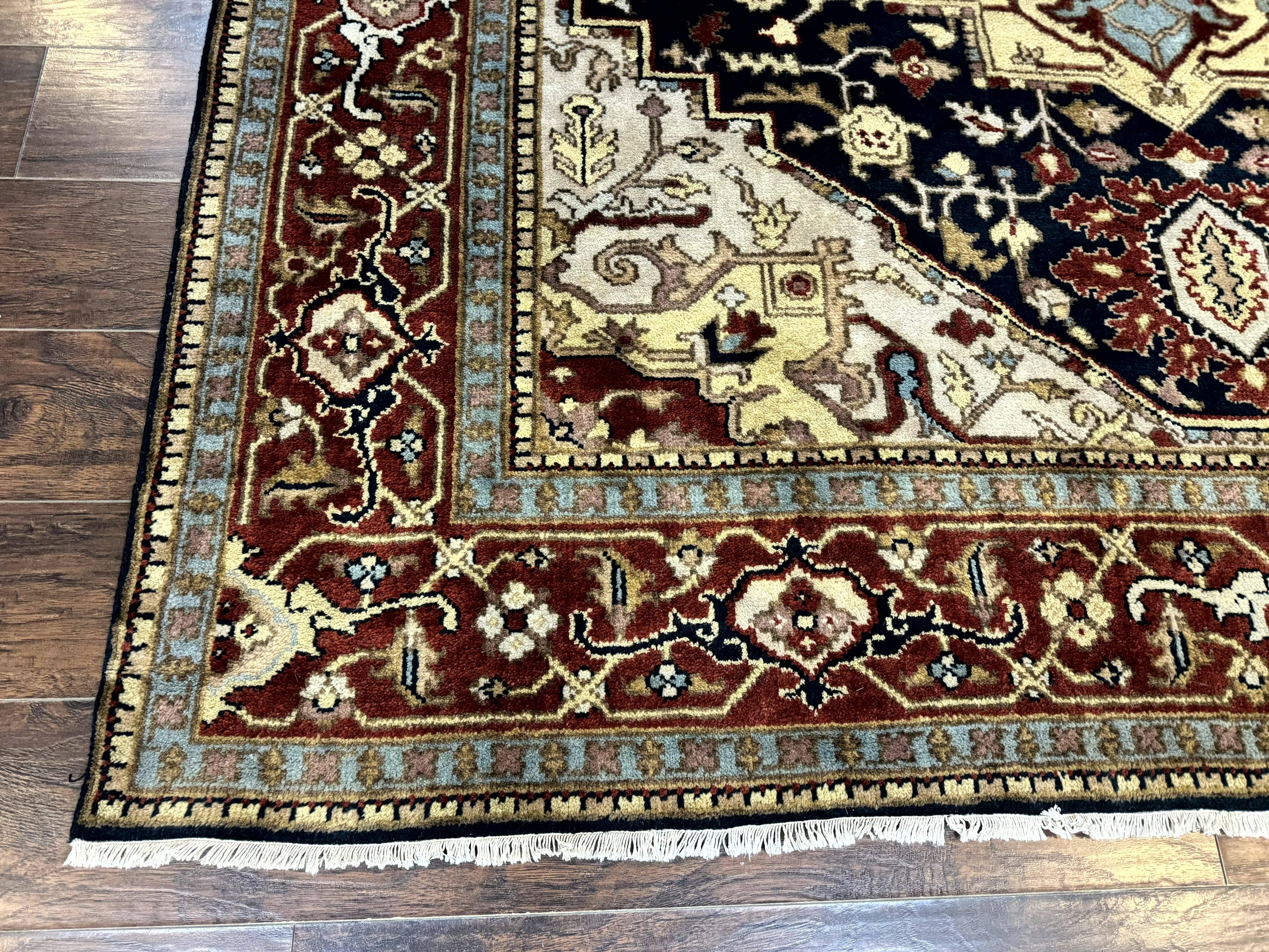 Indo Persian Heriz Rug 8x10, Geometric Medallion, Serapi Carpet, Wool Vintage Rug - Jewel Rugs