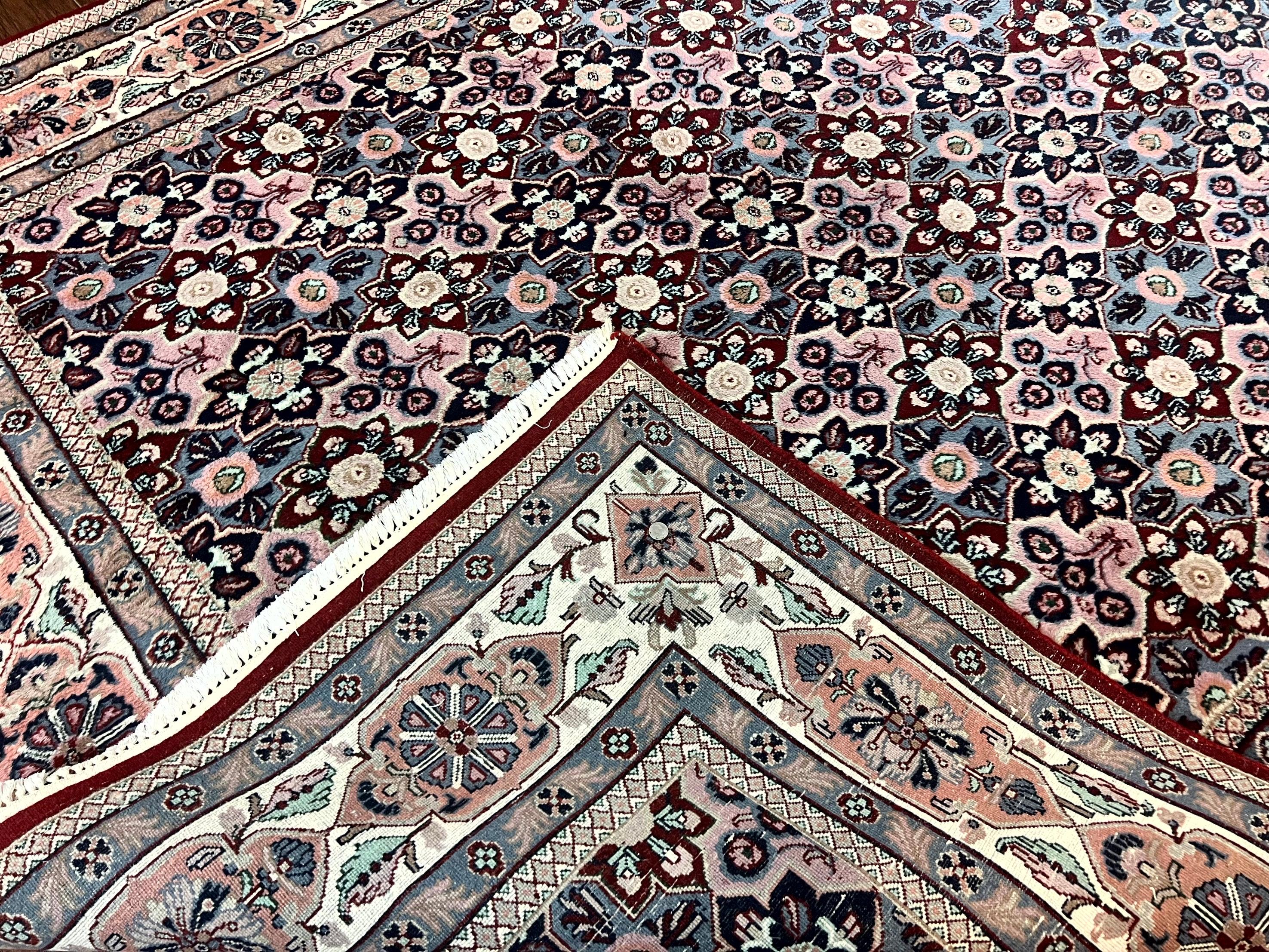 Indo Persian Rug 8x10, Repeated Allover Pattern, Navy Blue Ivory, Handmade Vintage Wool Carpet - Jewel Rugs