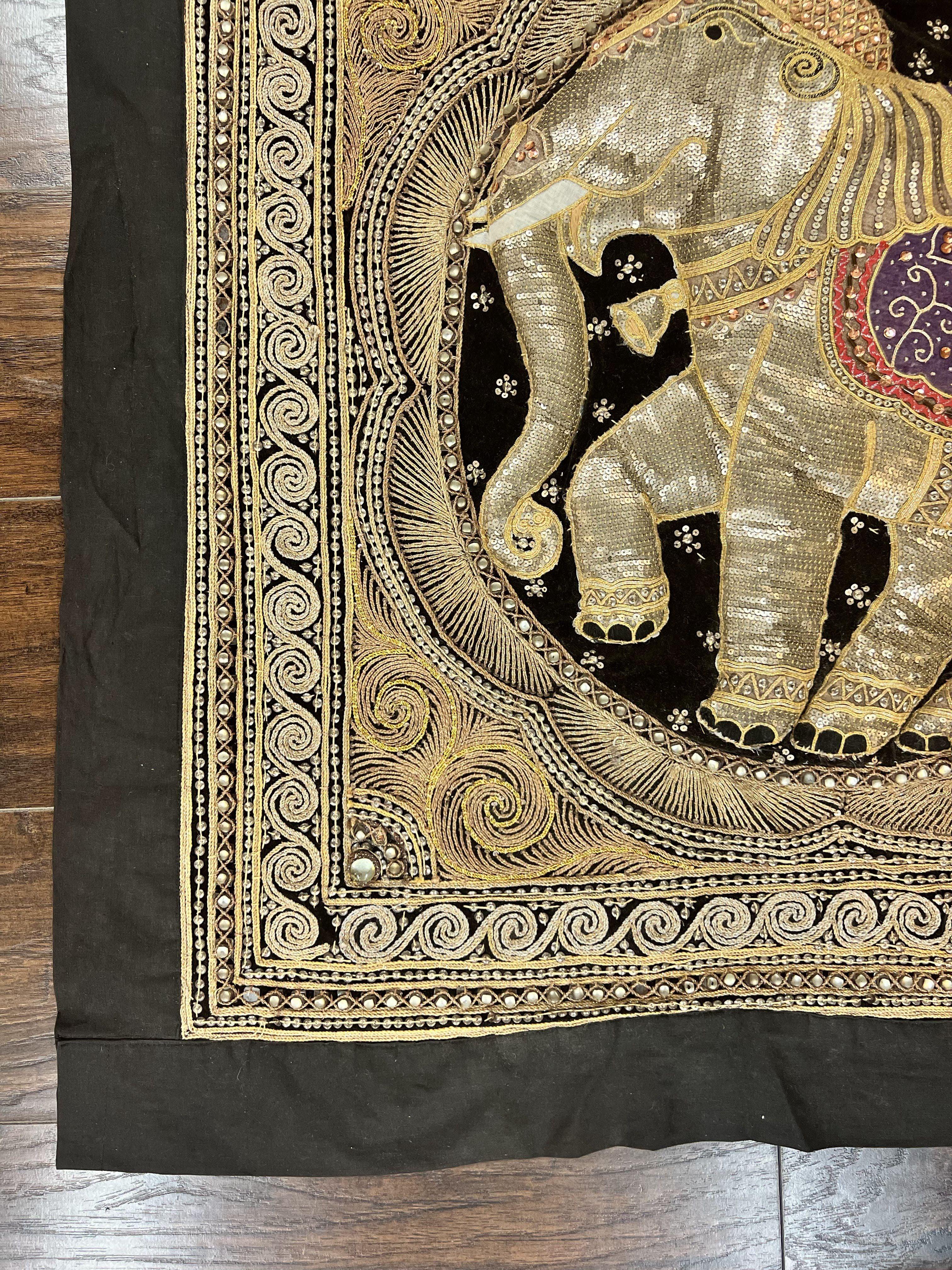 Indian Embroidery 3x3, Elephant Design, Detailed Needlepoint, Beadwork - Jewel Rugs