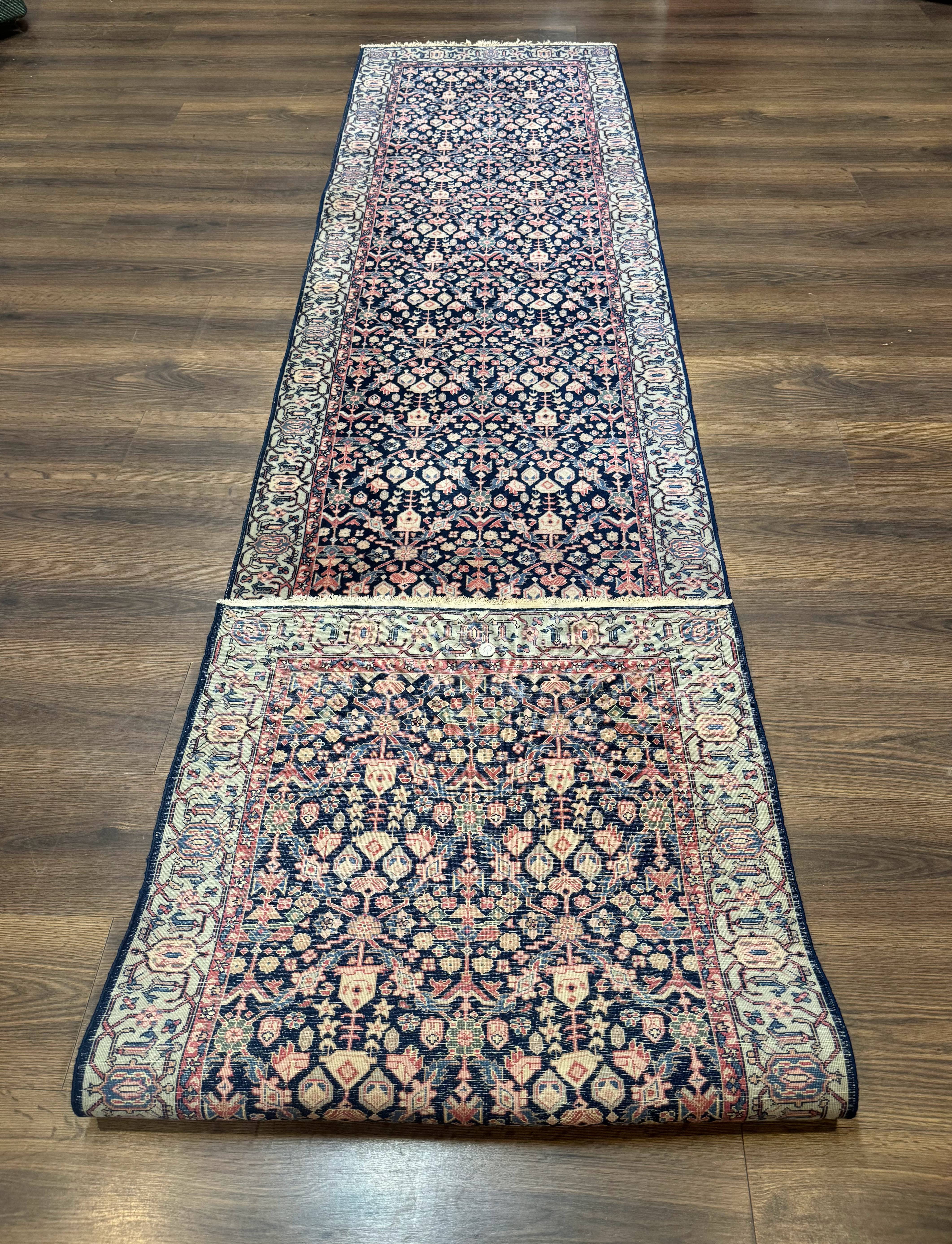 Indo Persian Runner Rug 2.8 x 12, Navy Blue, Floral, Fine 270 KPSI - Jewel Rugs