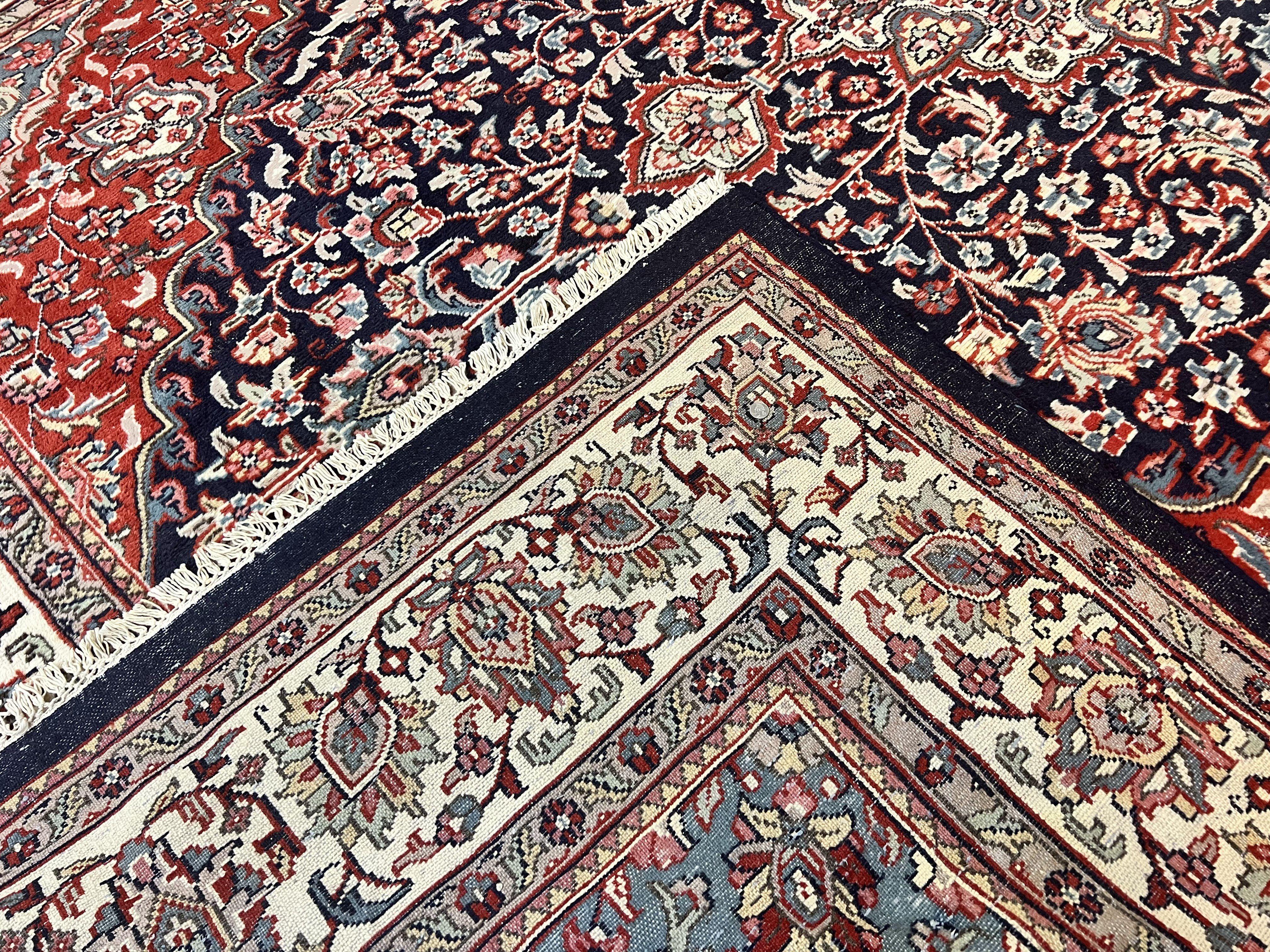 Indo Persian Rug 10x15, Floral Allover, Handmade Vintage Wool Carpet, Dark Blue Ivory Red, Palace Size Traditional Rug - Jewel Rugs