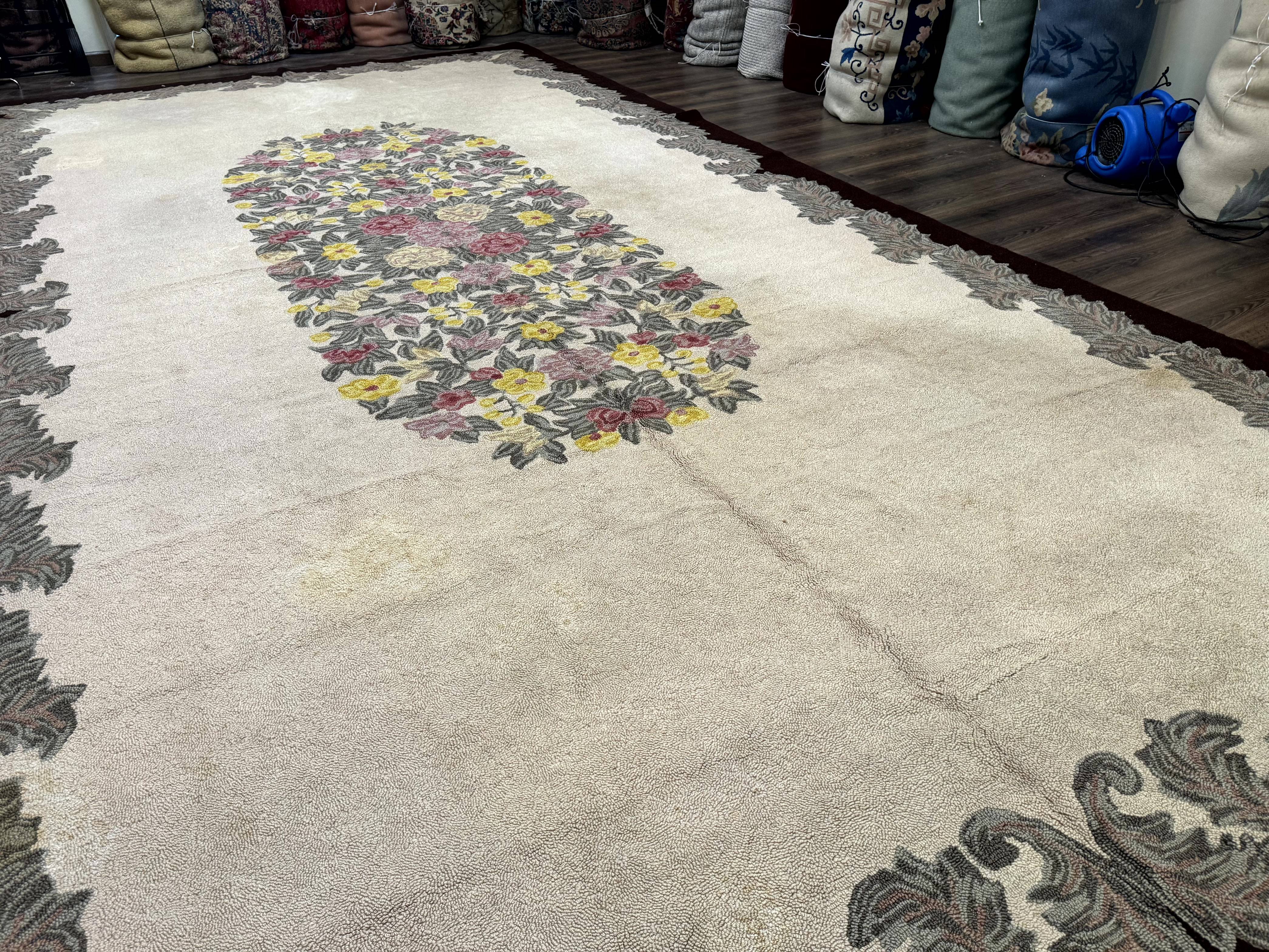 Palace Size American Hooked Rug 11x20 Aubusson Style Ivory - Jewel Rugs