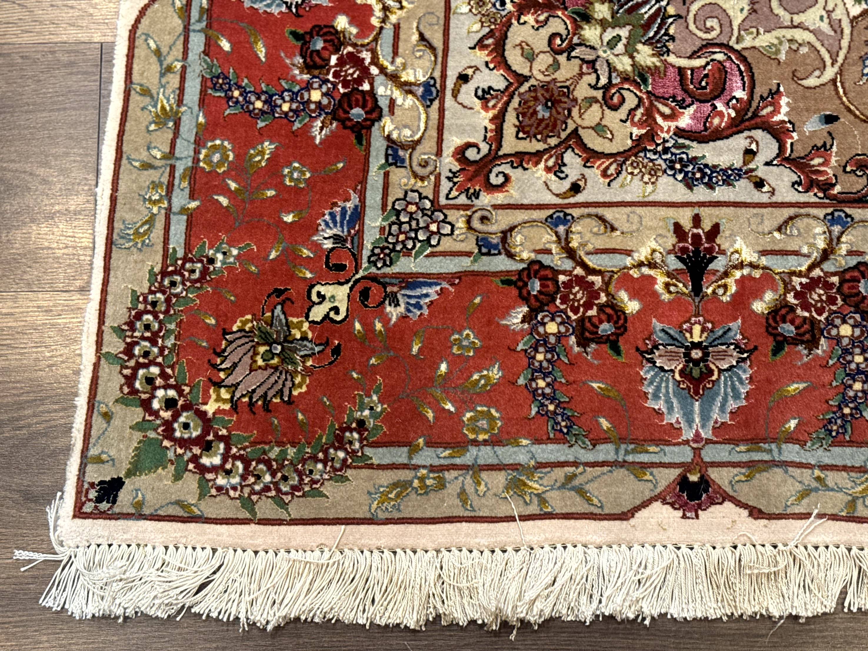 Wonderful Persian Tabriz Rug 5x7, Very Fine 440 KPSI, Ivory and Coral, Rare - Jewel Rugs