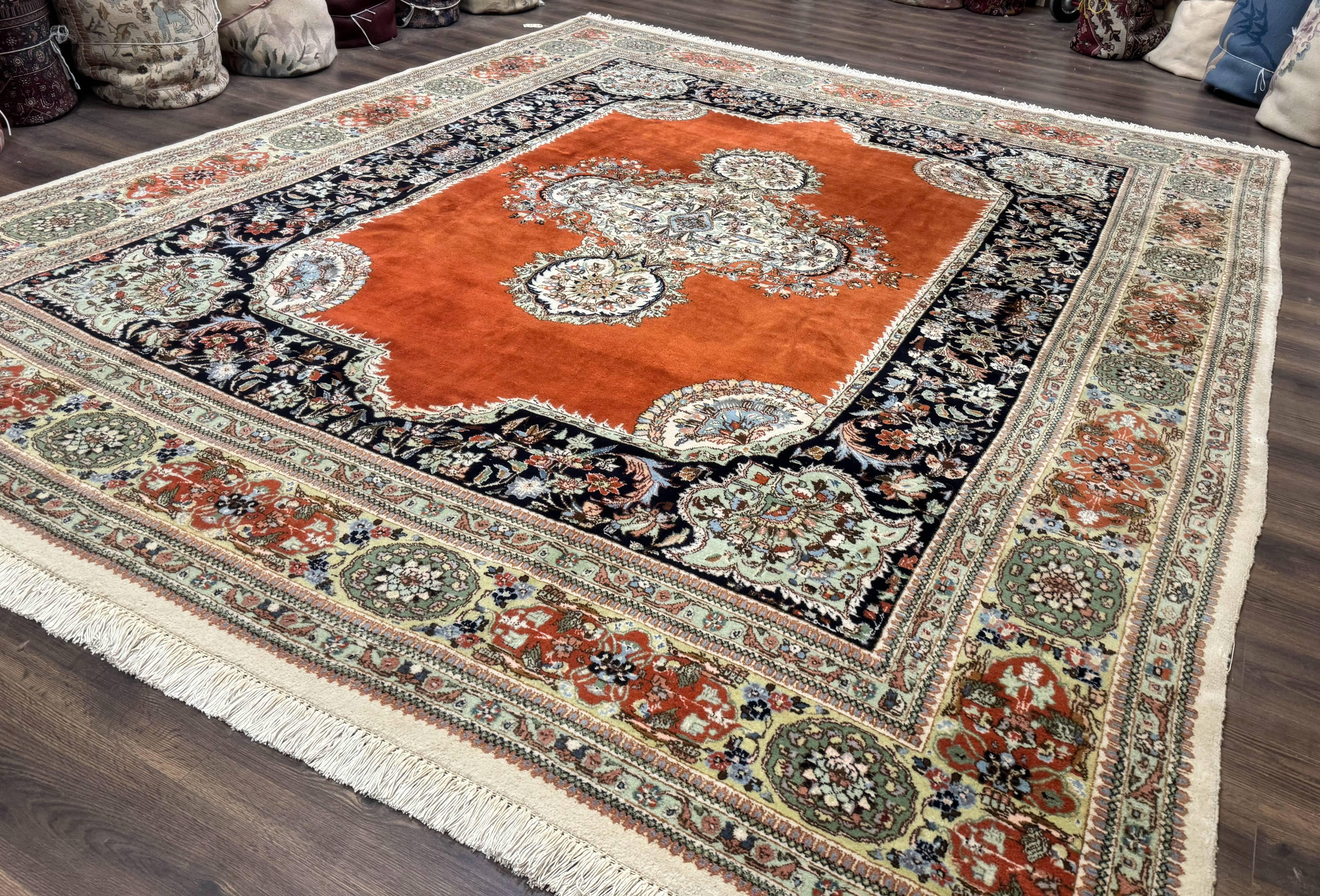 Persian Rug 11x13, Semi Open Field, Soft Wool Pile, Vintage Persian Carpet, Persian Tabriz Tabatabai - Jewel Rugs