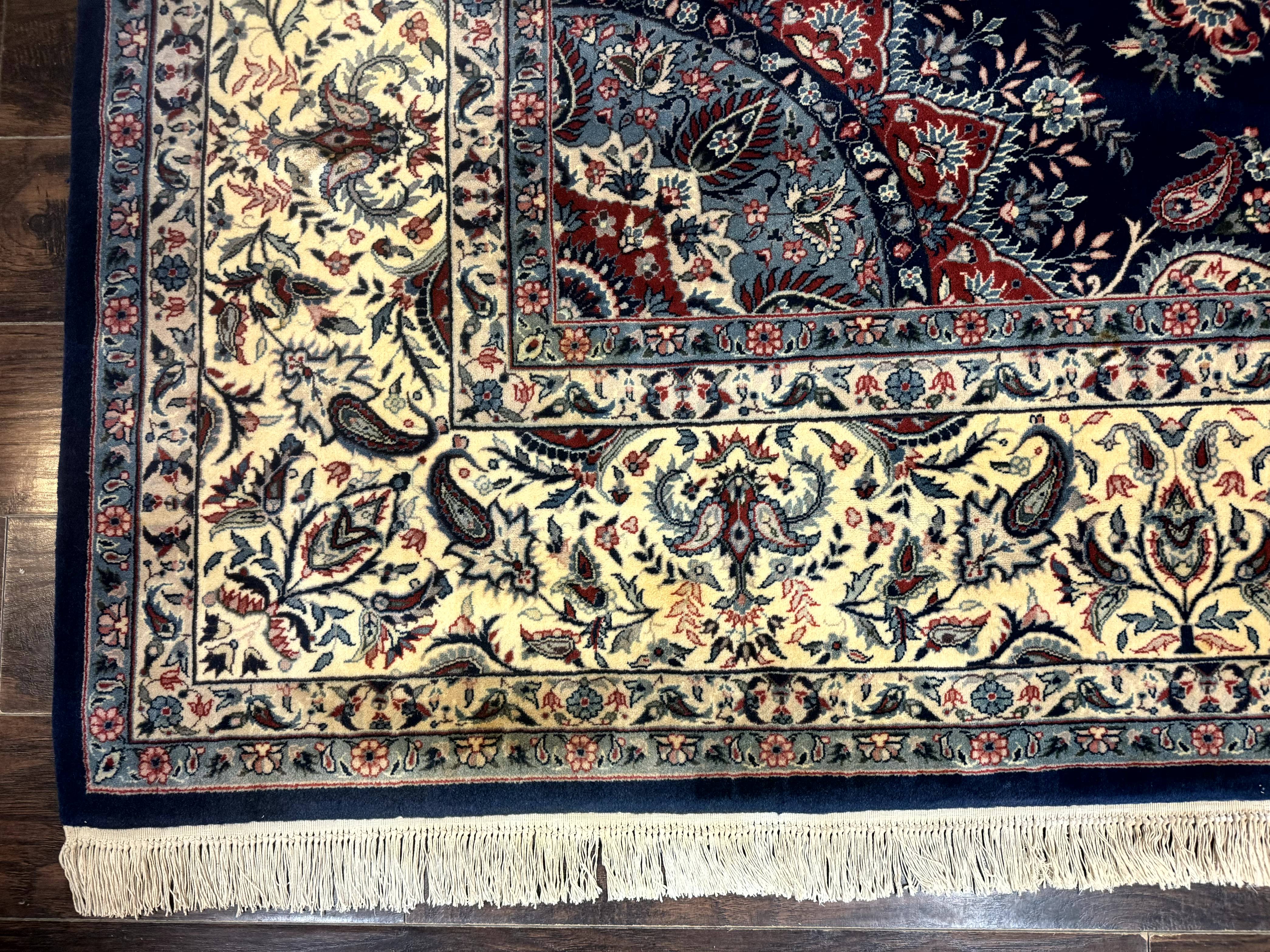 Sino Persian Kerman Rug 10x14, Blue and Beige, Floral Medallion, Fine 240 KPSI - Jewel Rugs