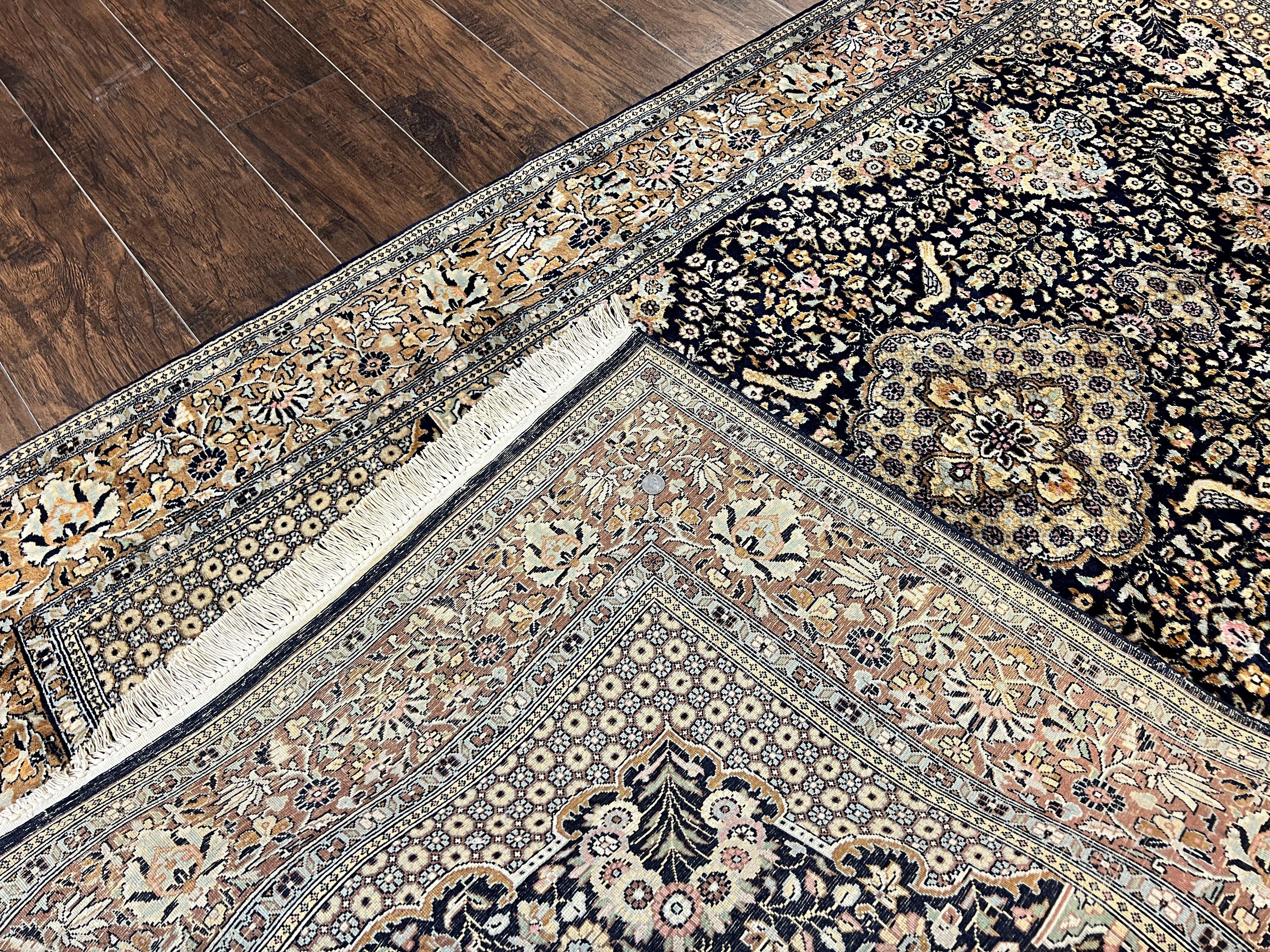 Pak Persian Rug 5x7, Wool Hand Knotted Vintage Fine Oriental Carpet, Birds, Floral Medallion, Traditional Oriental Rug, Dark Blue - Jewel Rugs