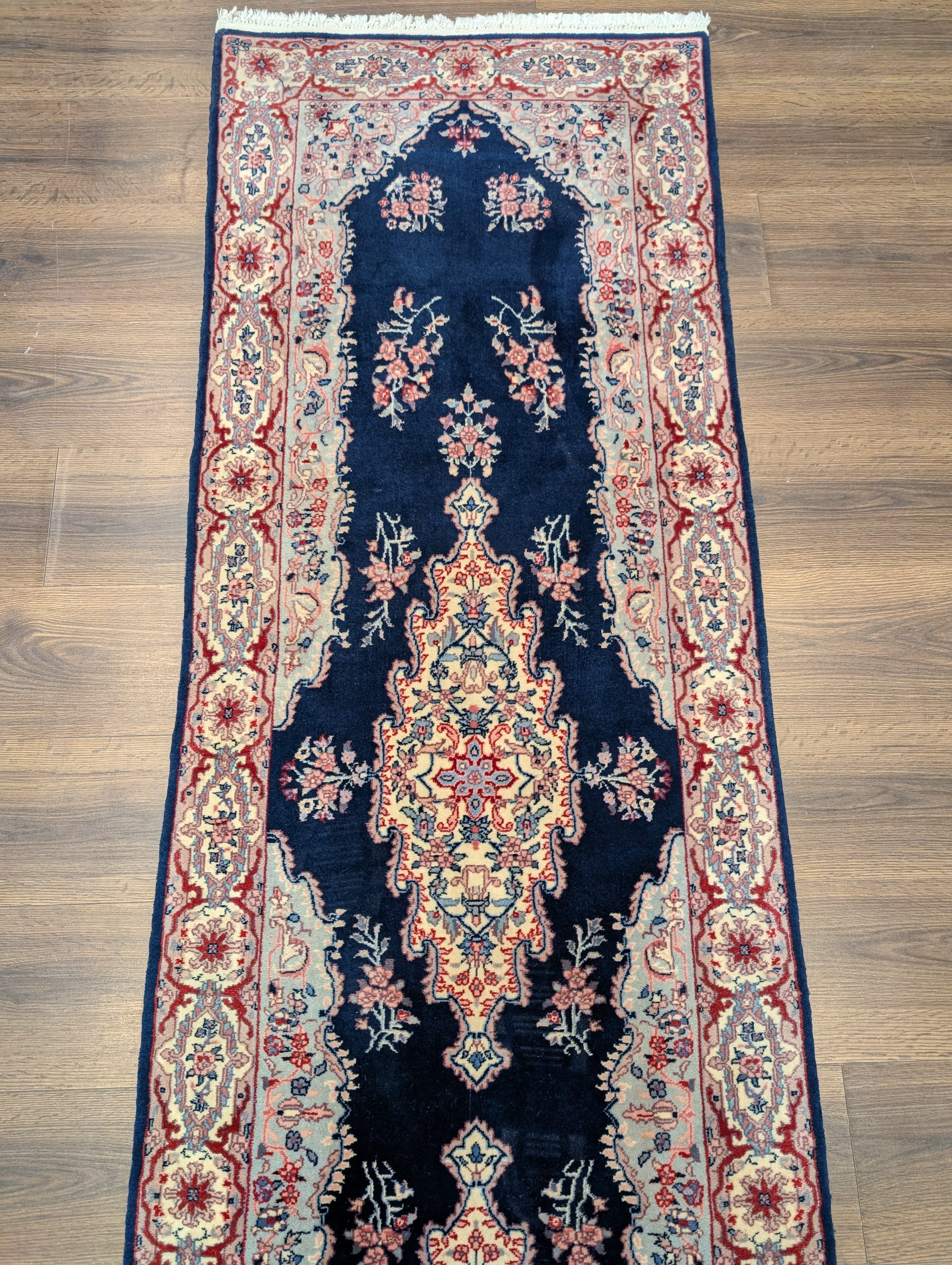 Persian Kerman Runner Rug 2.6 x 12, Navy Blue - Jewel Rugs