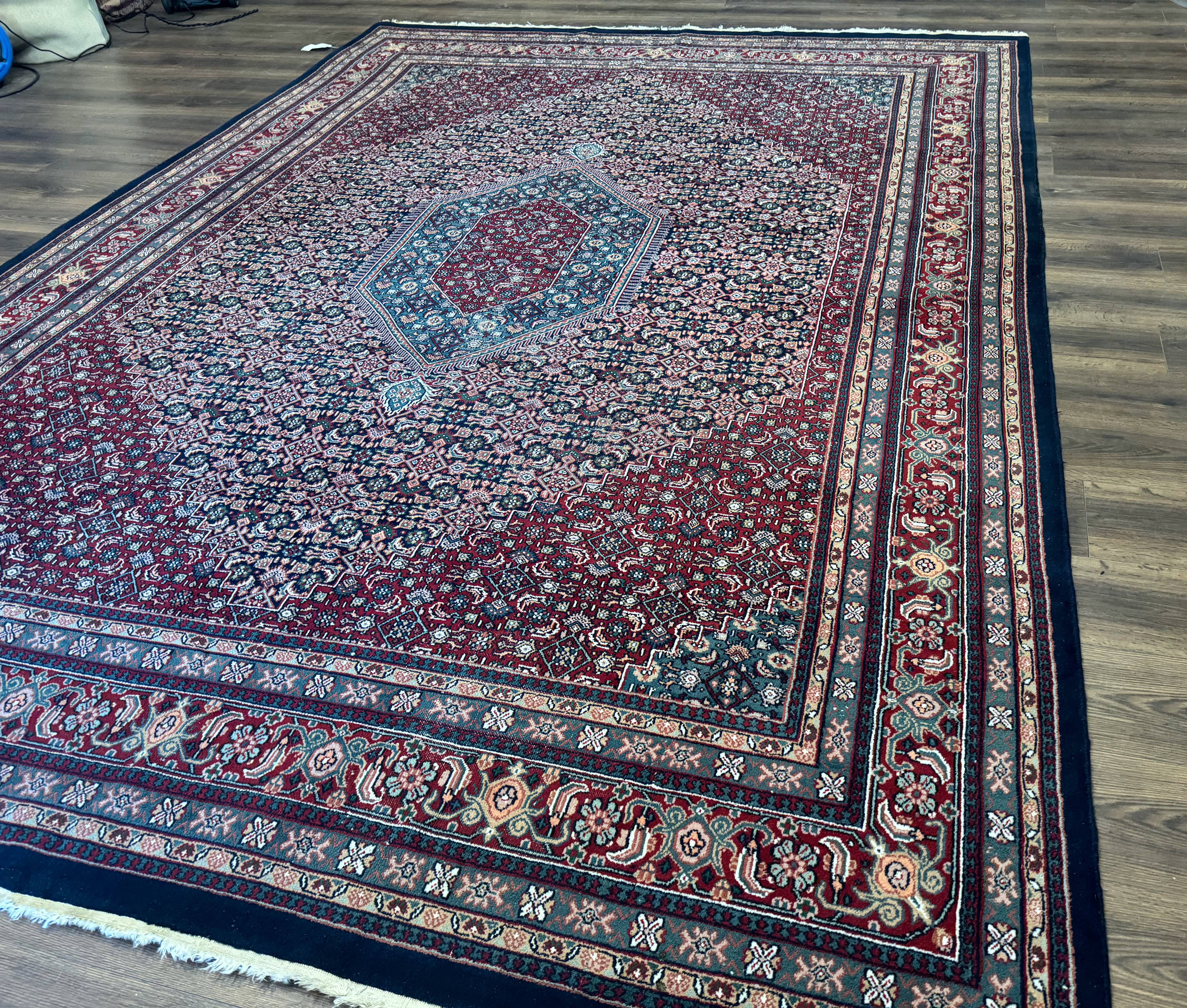 Indo Persian Bidjar Rug 9x12 Wool Handmade Carpet Dark Blue - Jewel Rugs