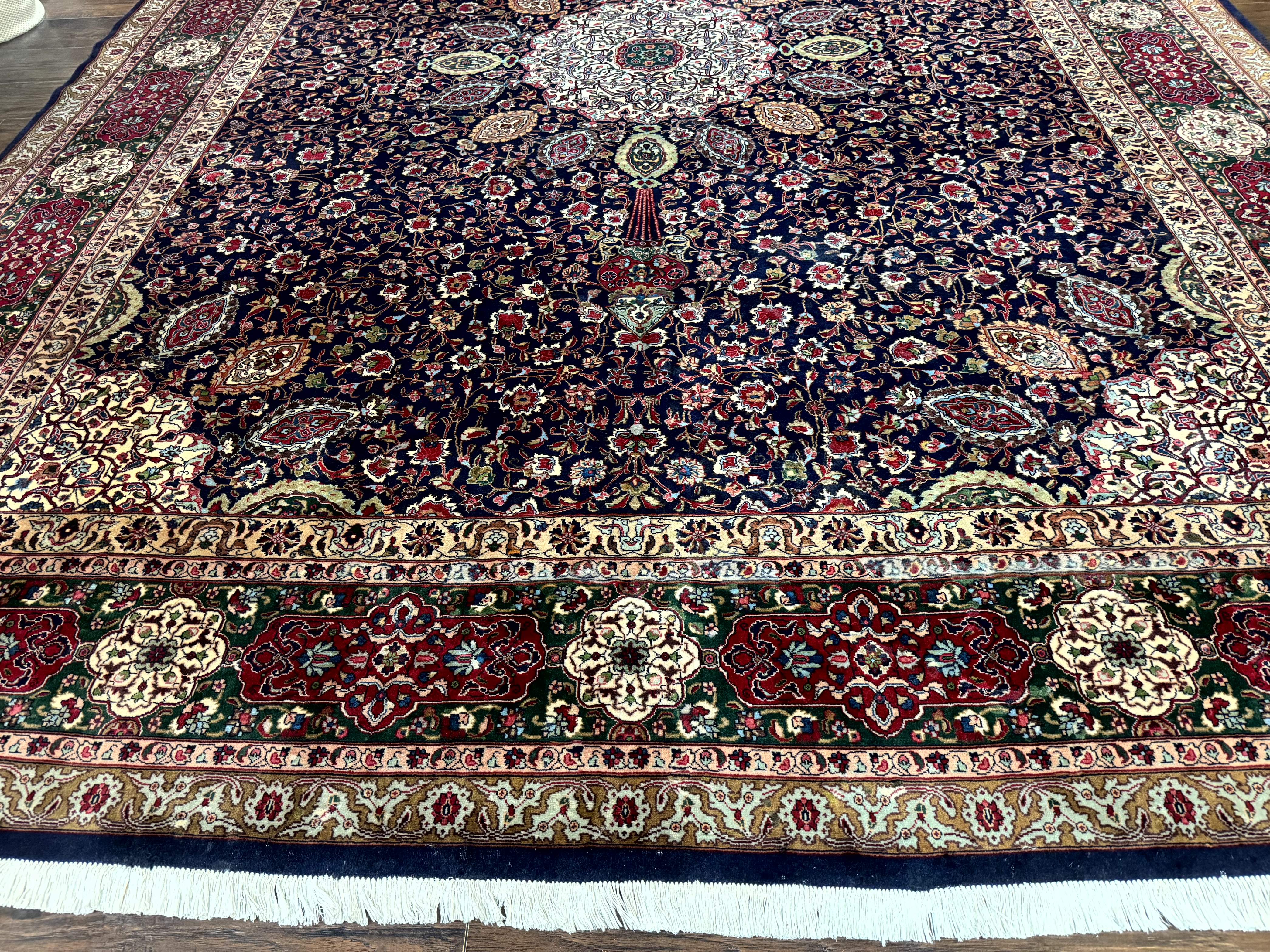 Persian Tabriz Rug 10x13 – Navy Blue and Red, Floral Medallion, Fine 210 KPSI - Jewel Rugs