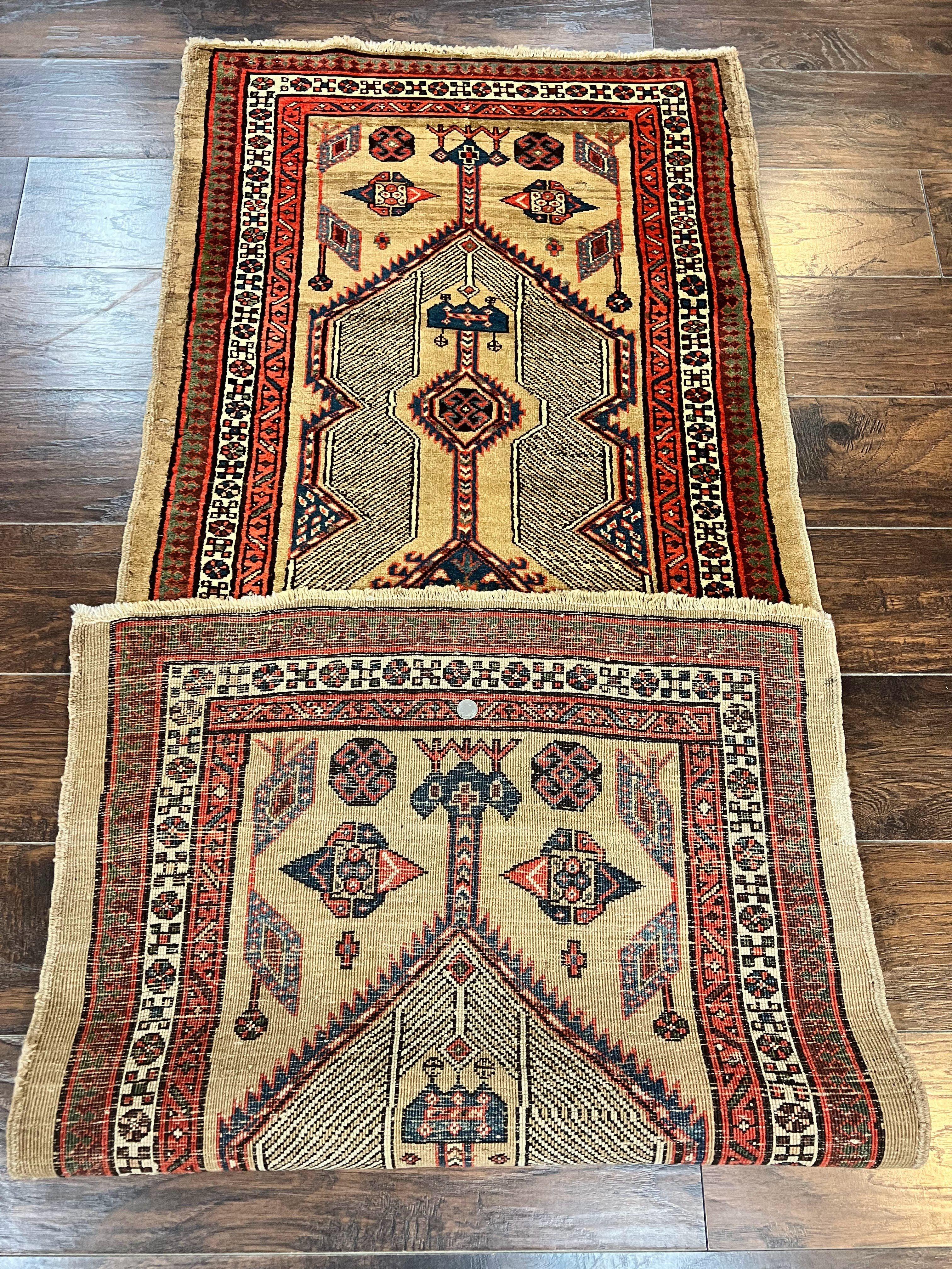 Antique Persian Runner 3 x 7, Camel Hair Runner 3x7 ft, Handmade Hallway Rug, Geometric Design, Tribal Rug, Persian Sarab Rug 3x7 - Jewel Rugs