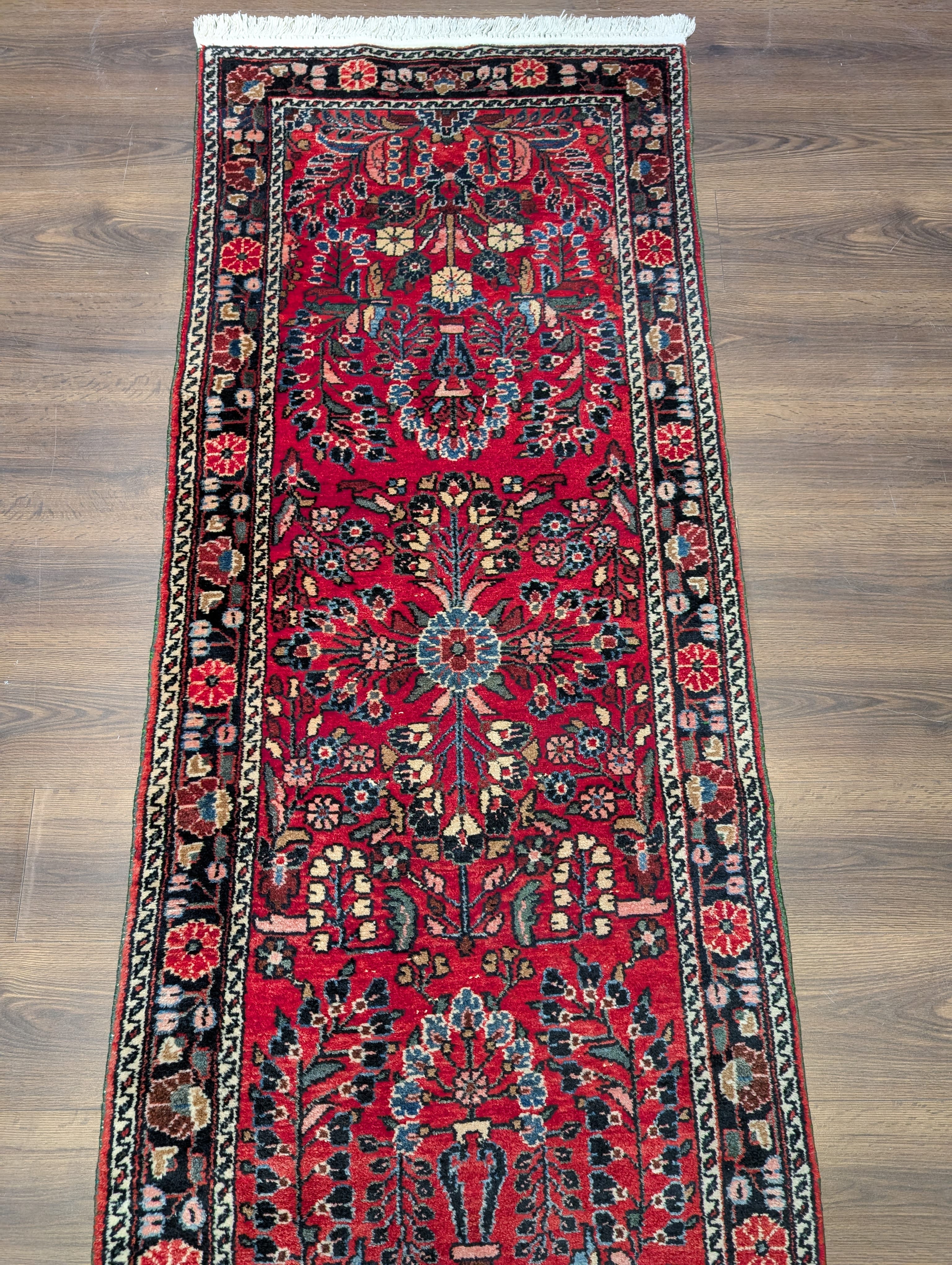 Red Persian Runner Rug 3 x 15, Hamadan Runner, Vintage - Jewel Rugs