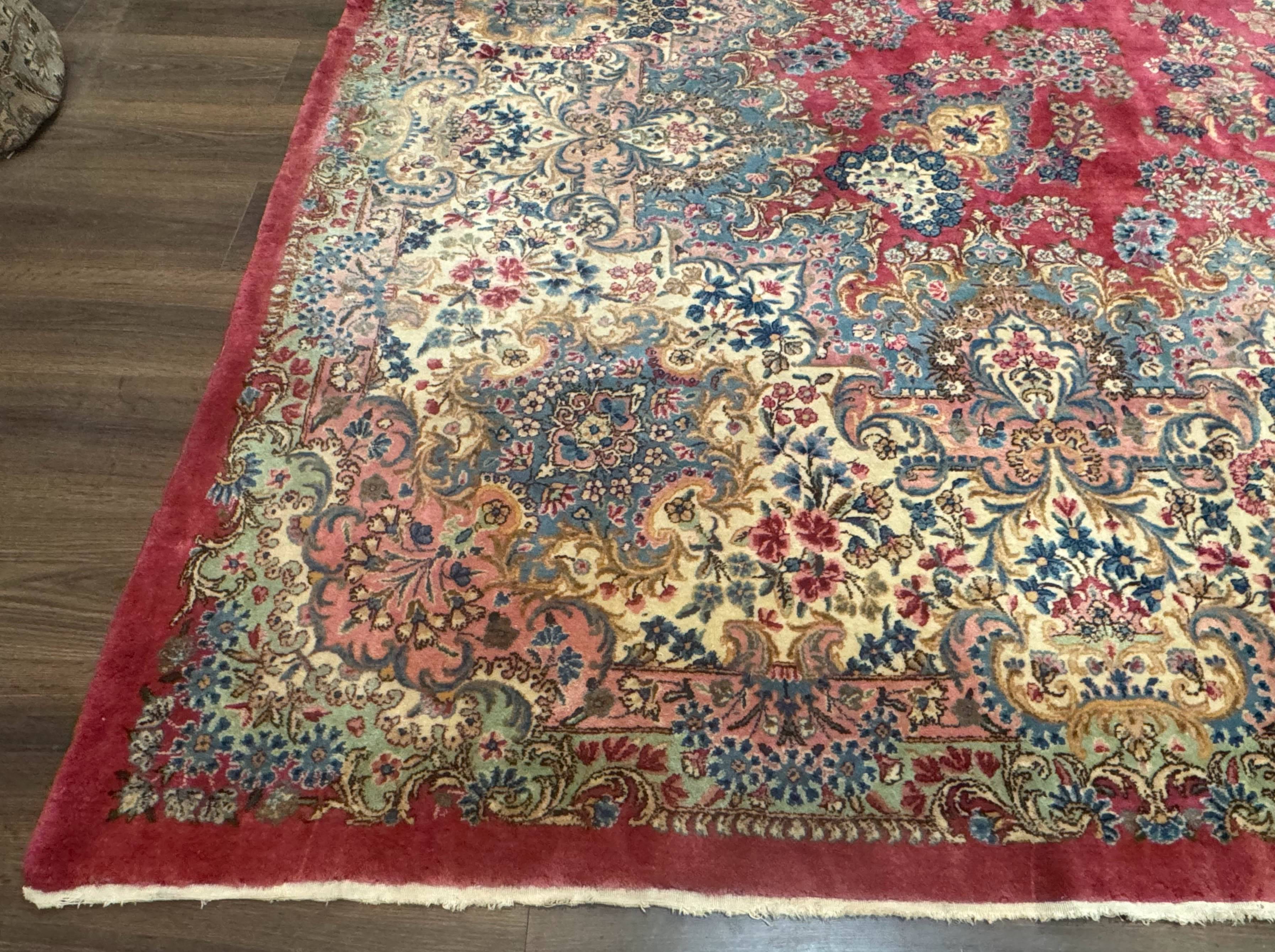 Persian Kerman Rug 12x18 Red Palace Sized Wool Handmade Carpet - Jewel Rugs