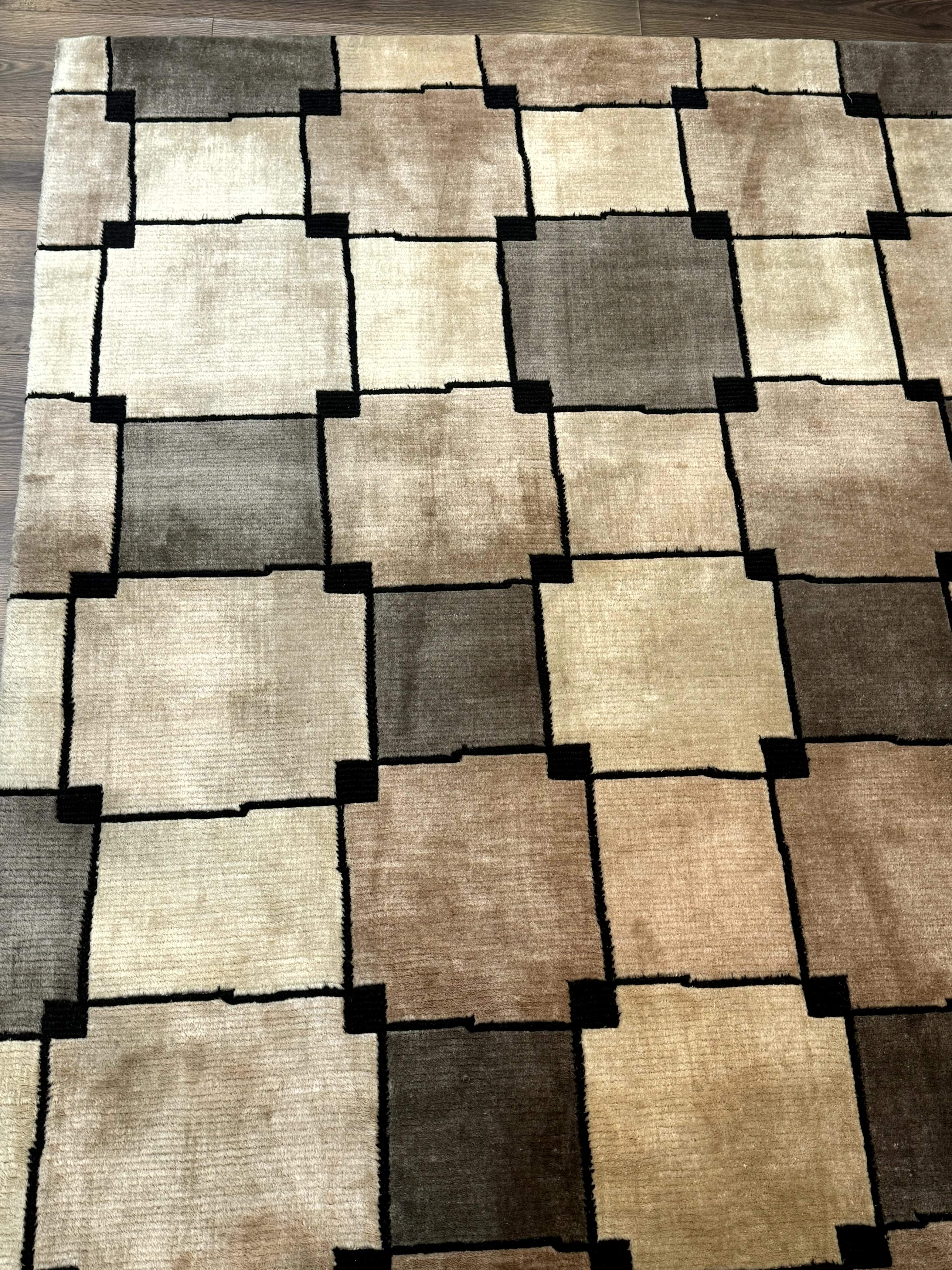 Tibetan Wool Rug 5x8, Contemporary Modern Carpet, Abstract Design, Soft Thick Pile, Pair B - Jewel Rugs