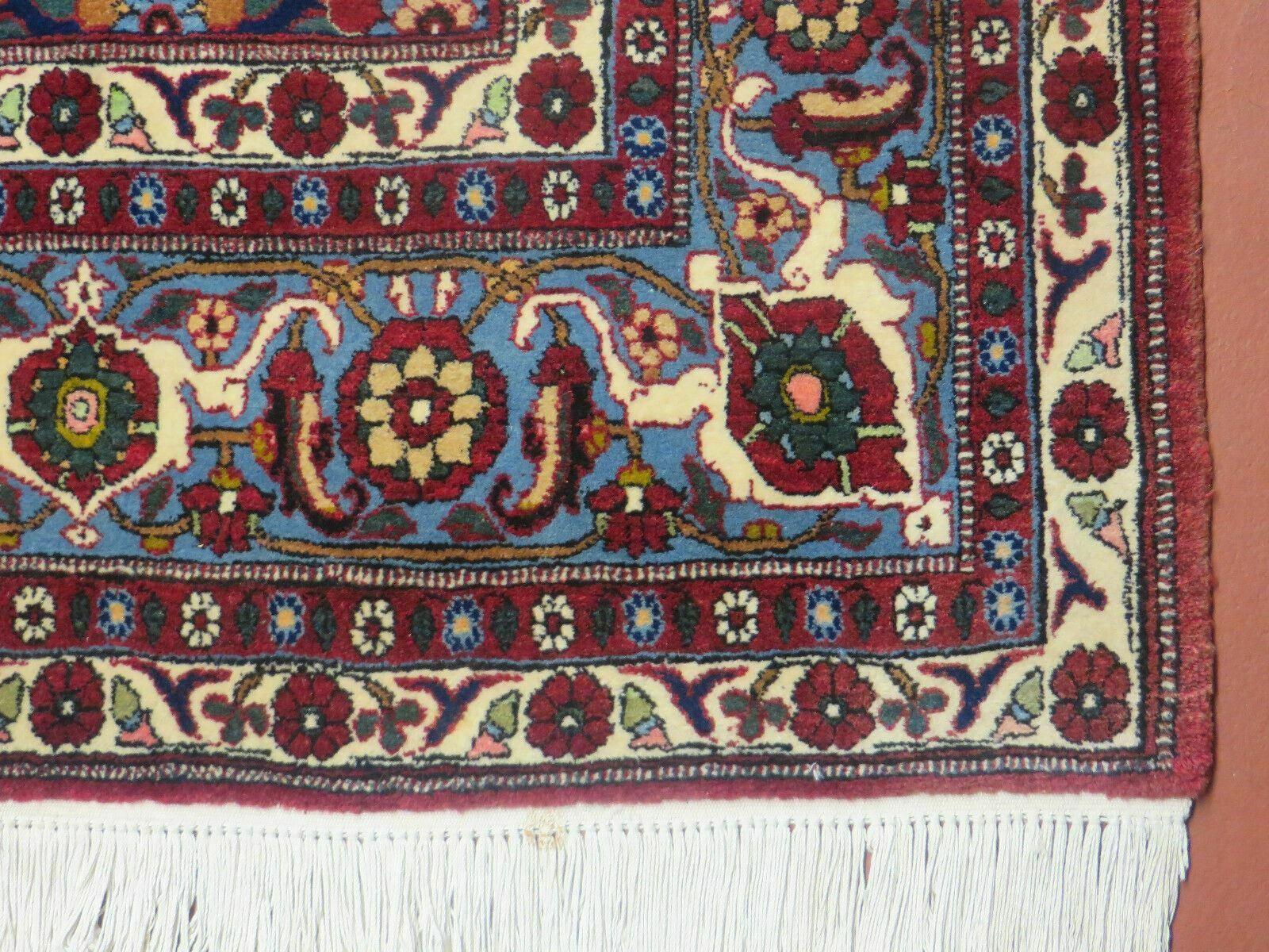 Navy Blue Antique Persian Rug 7x11, Veramin Mina Khani Repeated Allover Pattern, Vintage Authentic Hand Knotted Handmade Wool Room Sized Carpet - Jewel Rugs