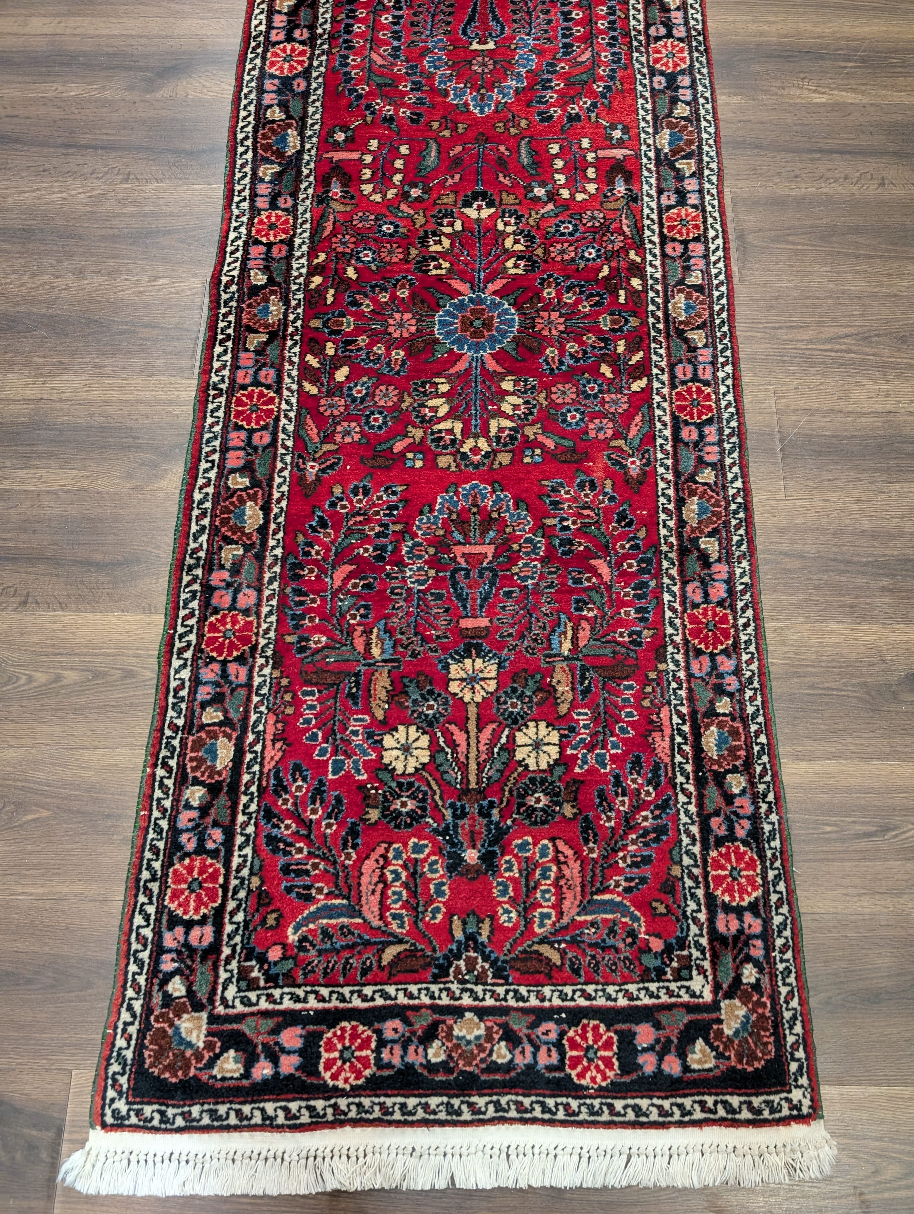 Red Persian Runner Rug 3 x 15, Hamadan Runner, Vintage - Jewel Rugs