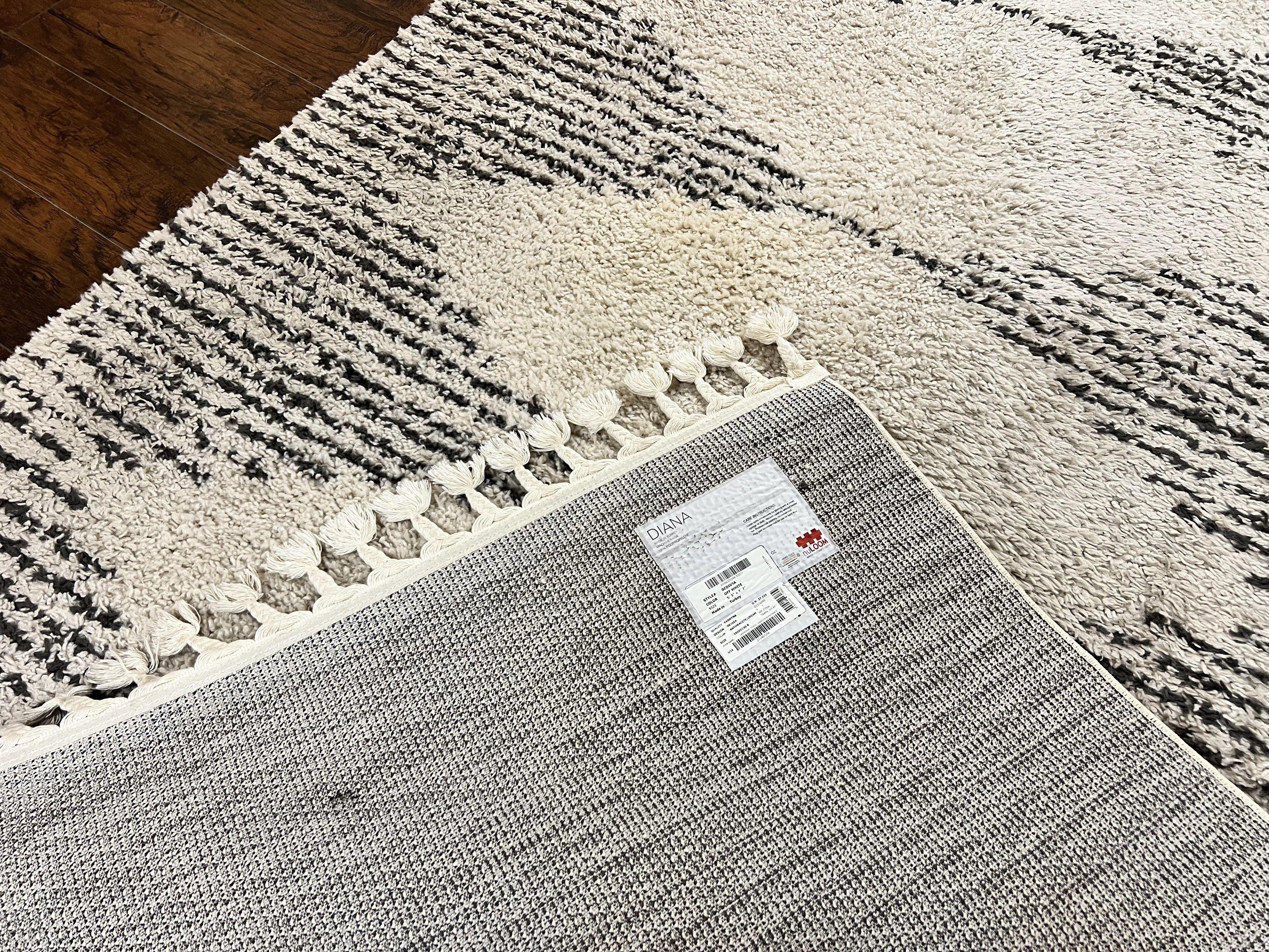Shag Rug 5x8, Off White and Black Modern Contemporary Shag Area Rug, Moroccan Style Rug 5 x 8 ft, Medium Sized Rug, nuLoom Rug - Jewel Rugs