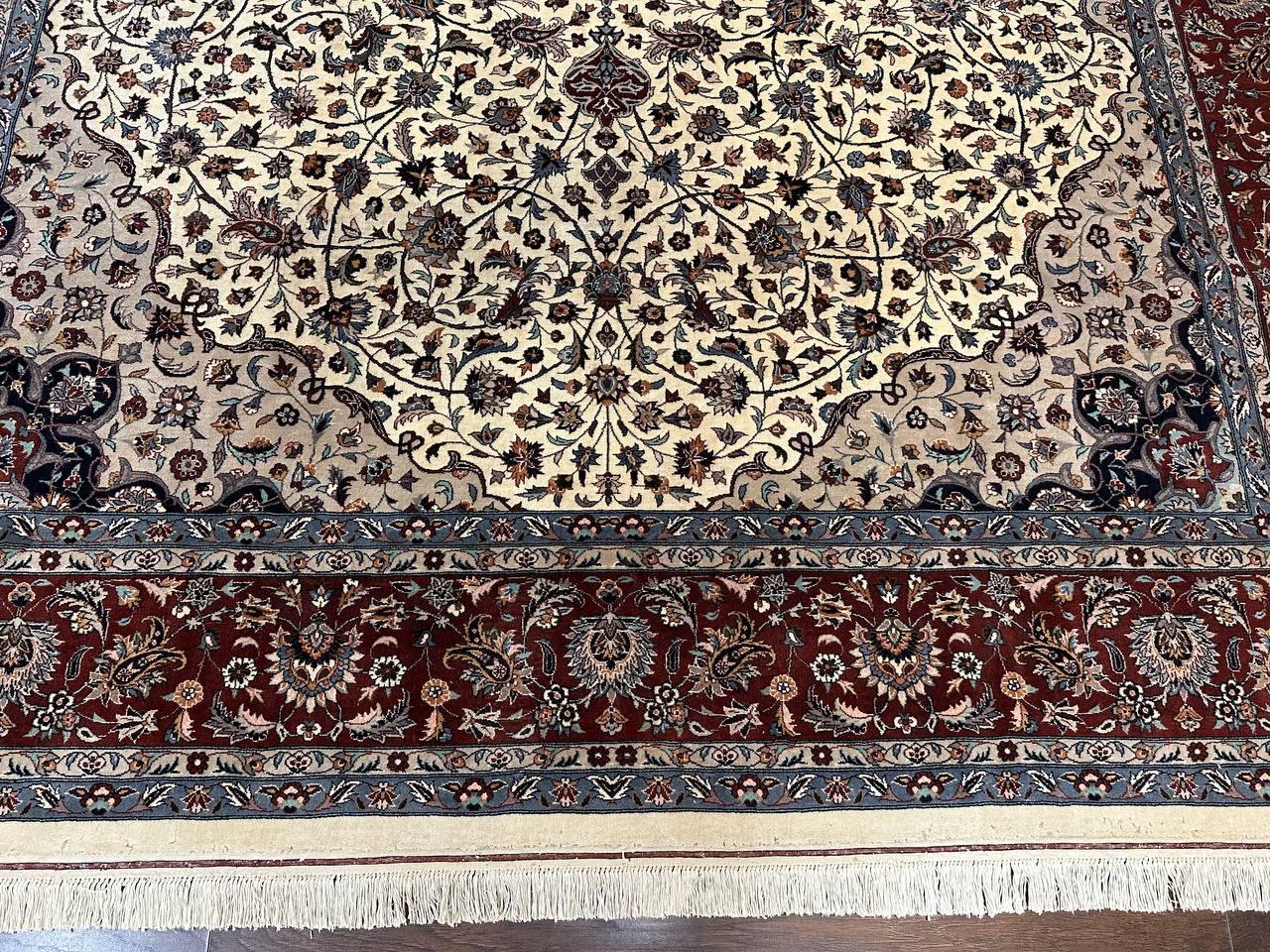 Sino Persian Rug 9x12, Vintage Wool Oriental Carpet, Floral Medallion, Wool Rug, Cream and Maroon - Jewel Rugs