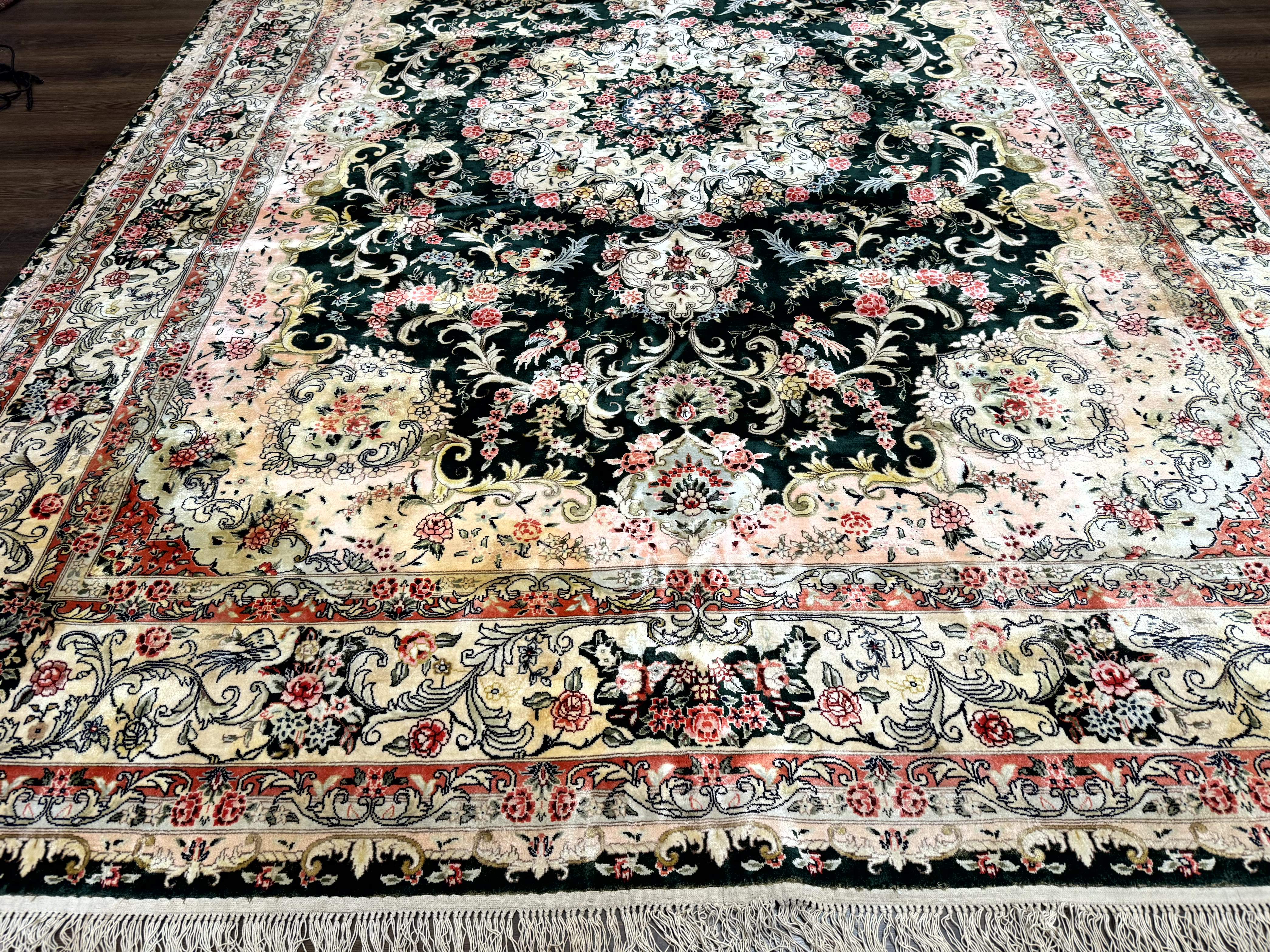 Silk Indian Kashmiri Rug 9x12, Vintage Hand Knotted Carpet - Jewel Rugs