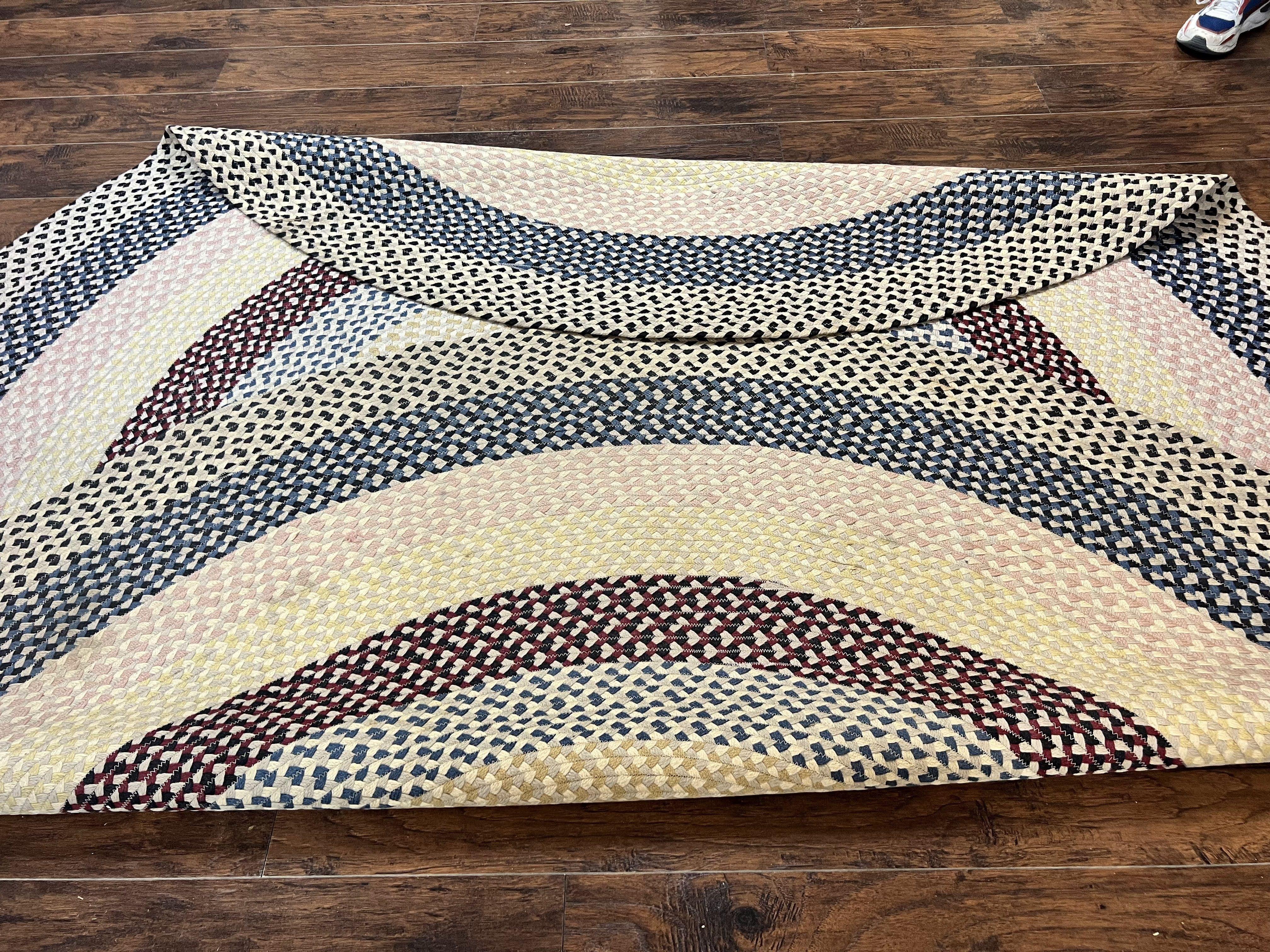 Round American Braided Rug 9x9 ft, Large Round Vintage Braided Rug, Multicolor - Jewel Rugs