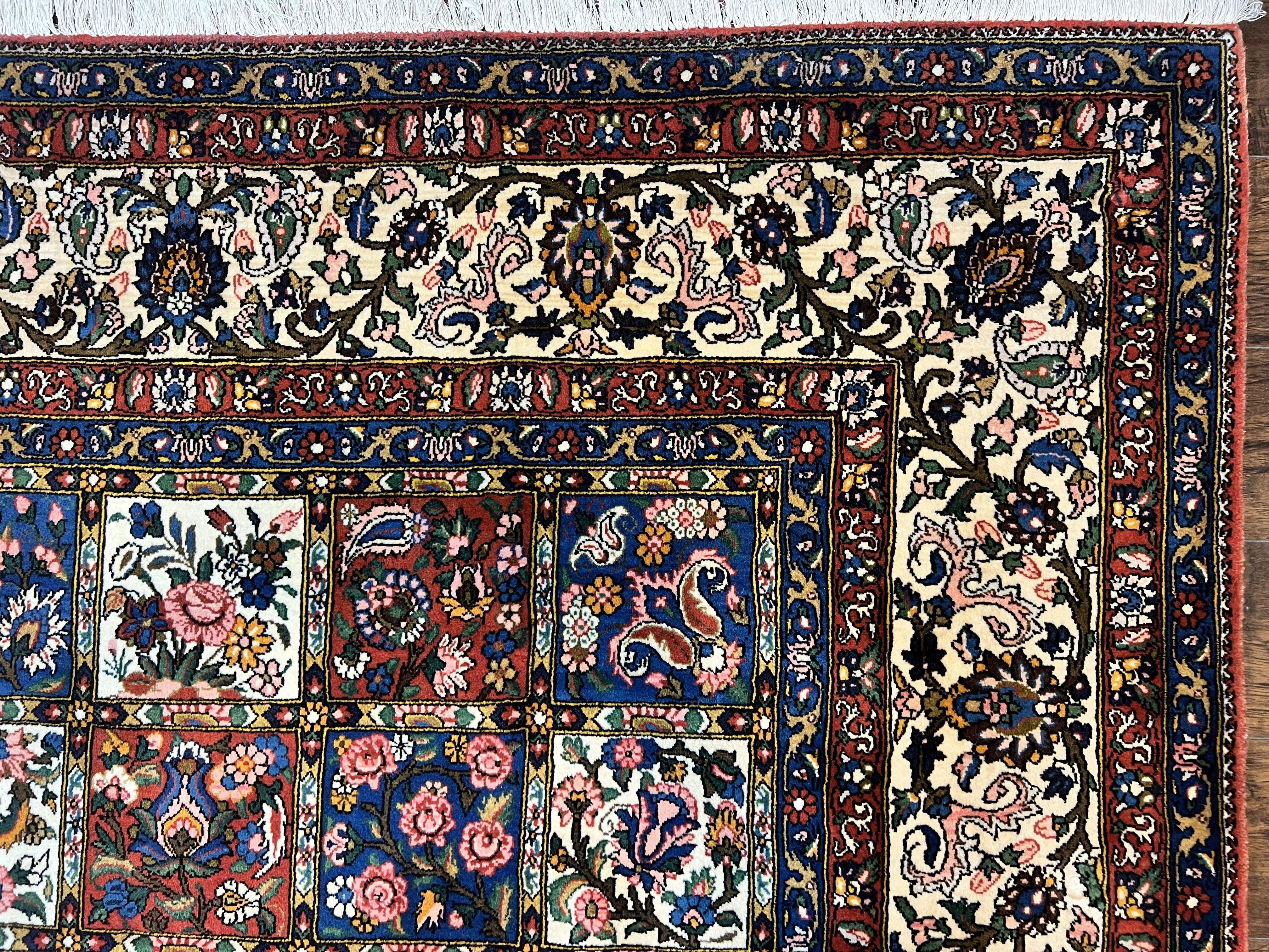 Persian Bakhtiari Rug 10x14, Wool Hand Knotted Vintage Carpet, Multicolor Khesti Panel Design, Large Room Sized Semi Antique Oriental Rug 10 x 14 - Jewel Rugs