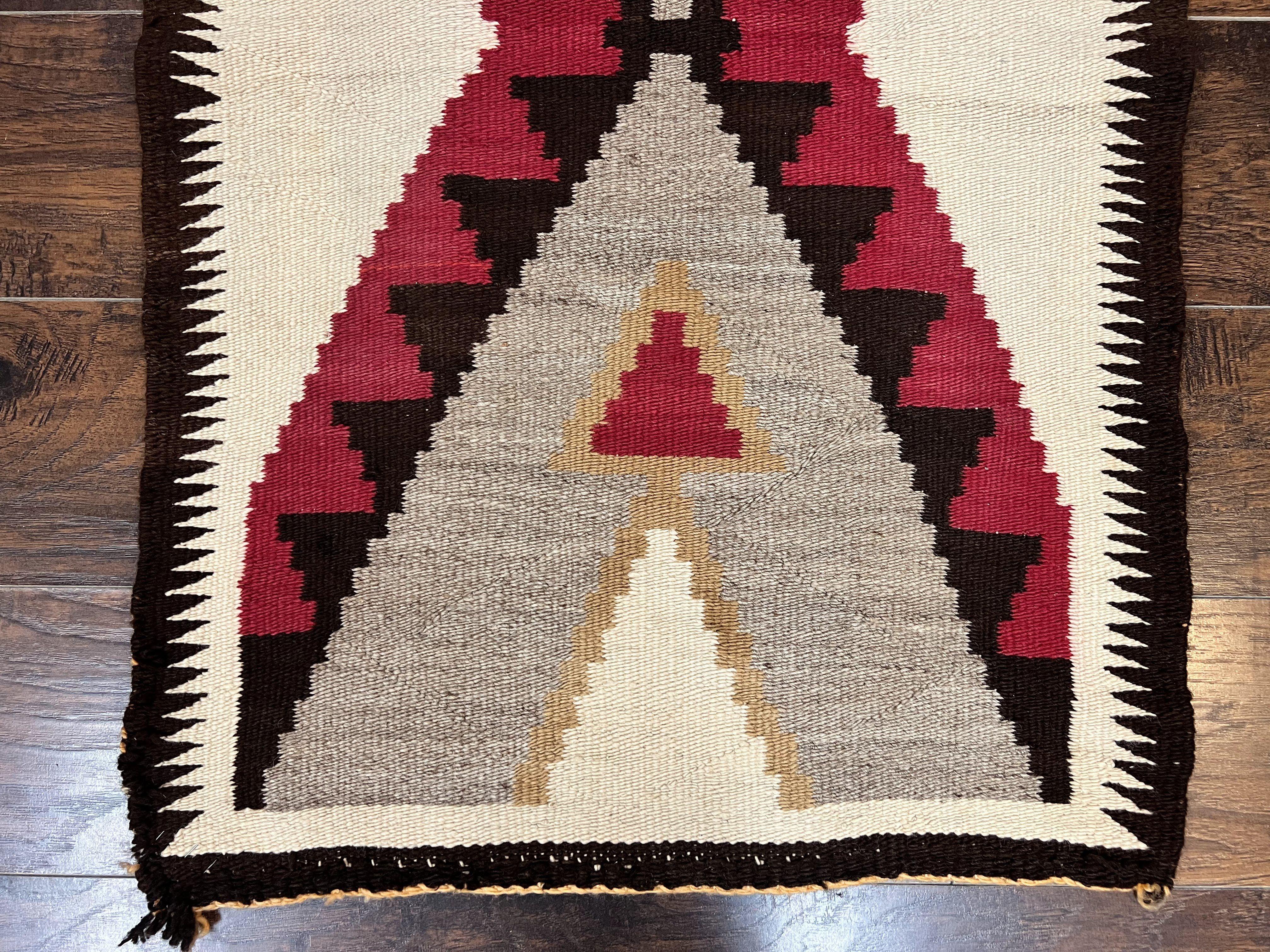 Antique Navajo Rug 2x4, Collectible Native American Wool Handmade Rug, Ivory Black Red Gray, Vintage Navajo Textile - Jewel Rugs
